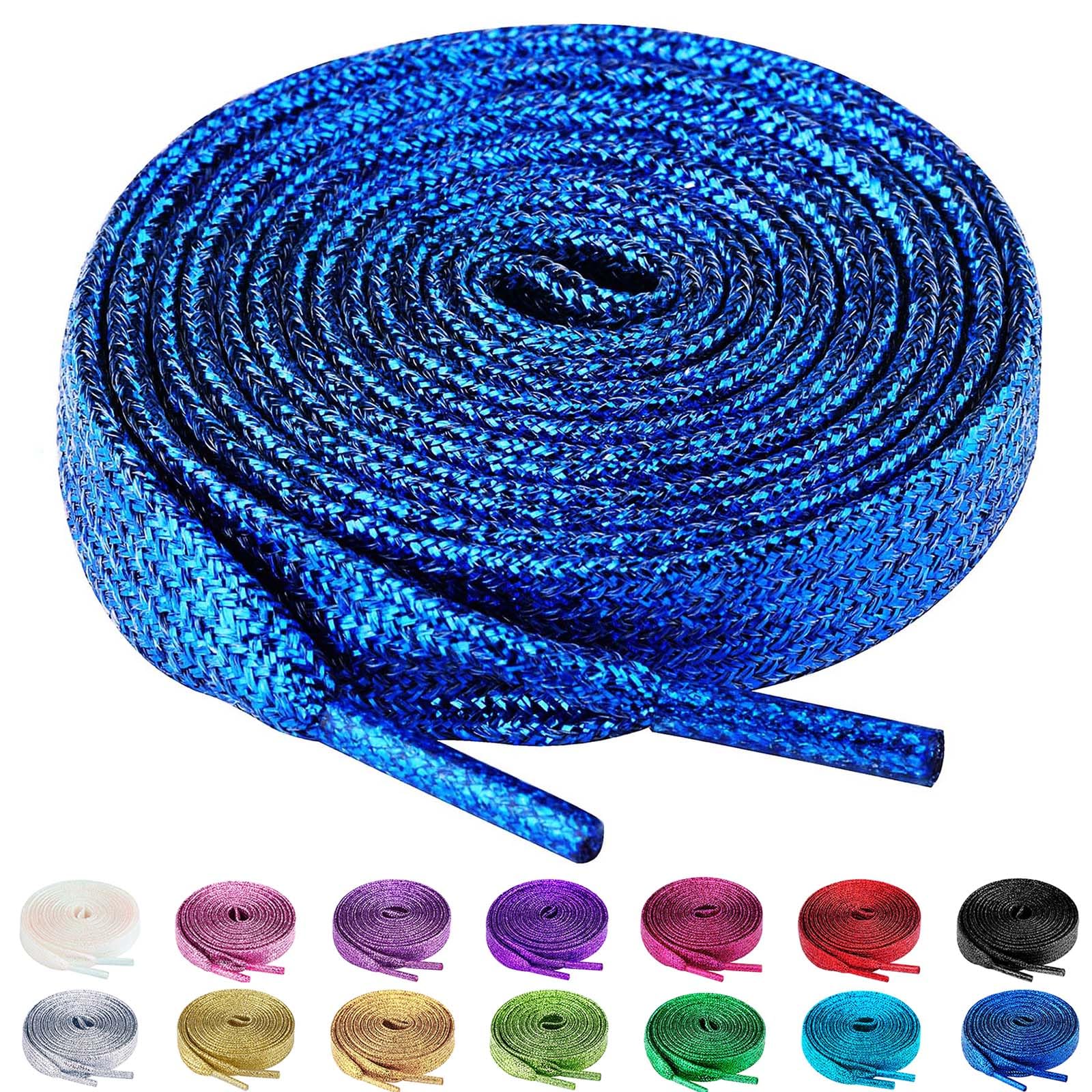 Olukssck 2 Pairs Flat Glitter Shiny Metallic Shoe Laces, Colorful Sequin Shoelaces