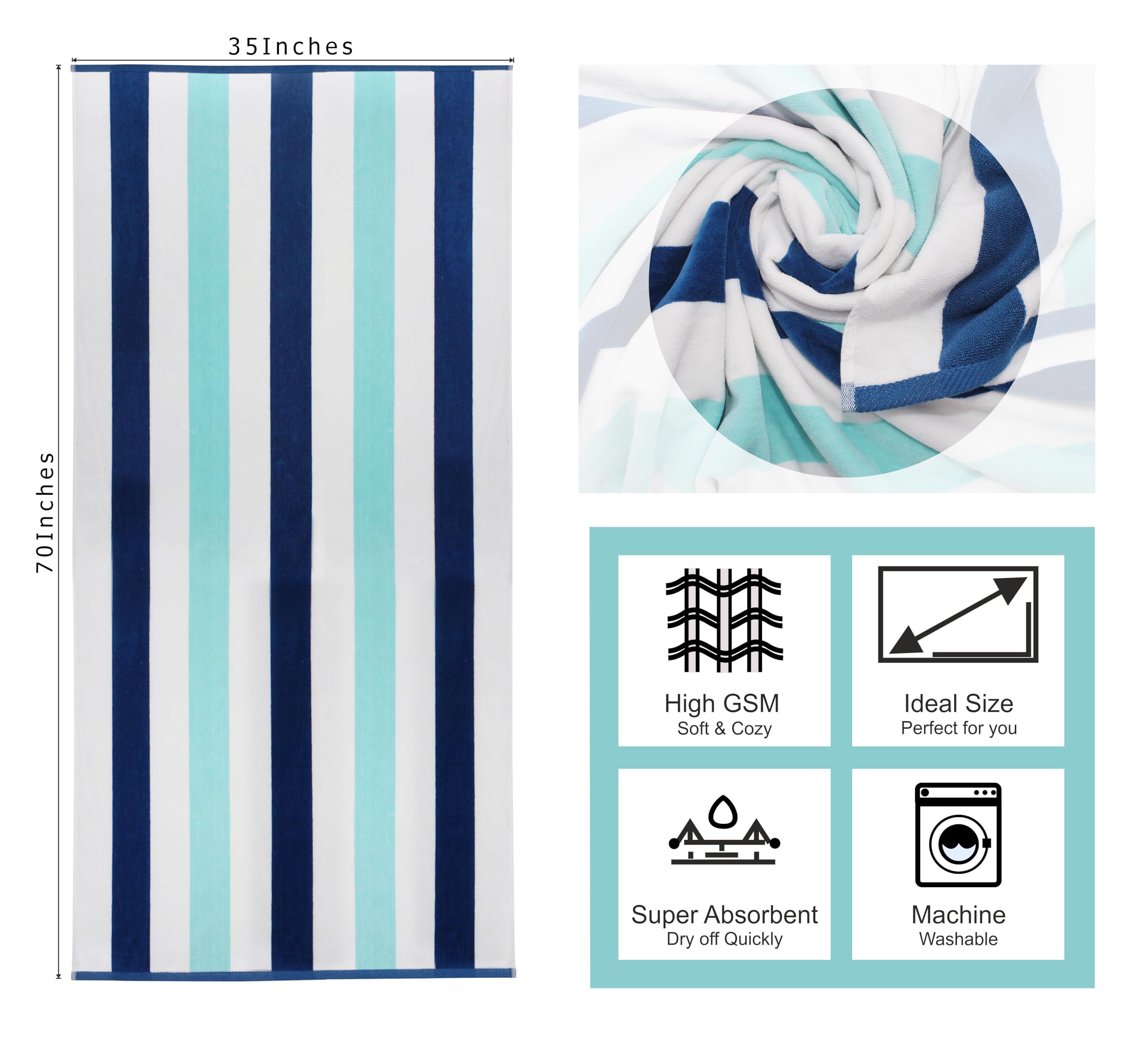 Cotton Craft Lot de 2 Serviettes de Plage surdimensionnées XL – 100% Velours de Coton – Grandes et Grandes – Serviette de Luxe Super Douce en Peluche épaisse de 450 g/m² – pour Piscine et Pique-Nique