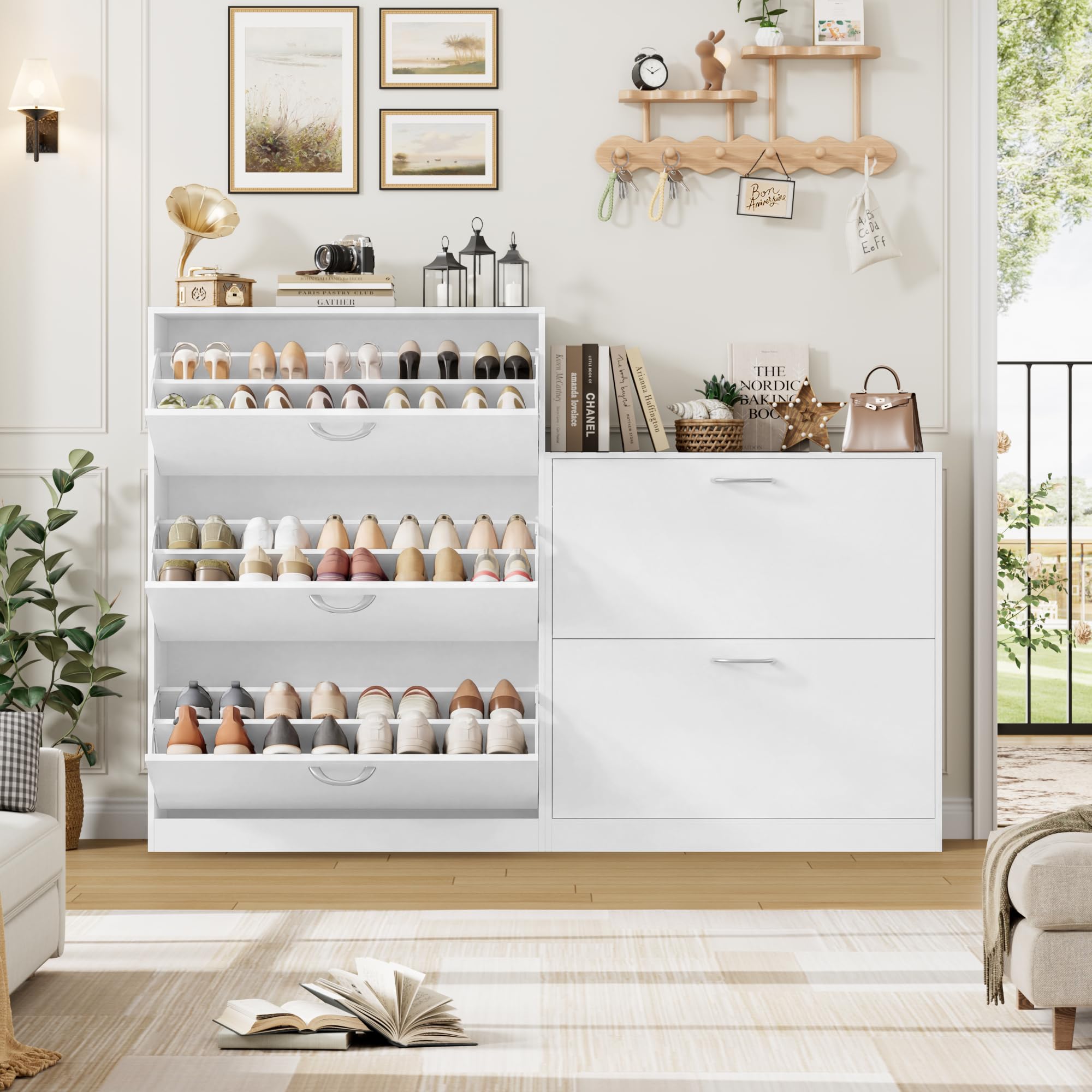 FirFurd Zapatero Entrada Recibidor, Zapateros Blanco, Mueble Zapatero con 3 Puertas, Zapateros Estrechos y Altos, Armario Organizador de Zapatos para Entrada, Pasillo, Moderno, 80x23.7x108cm