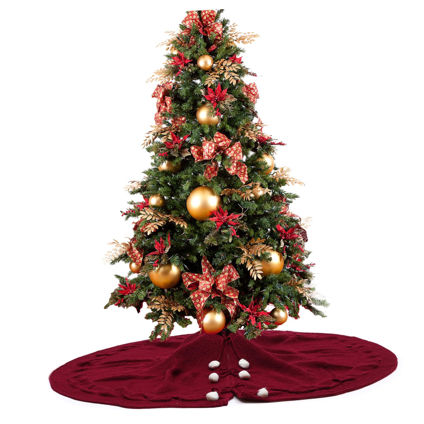 Weihnachtsbaumrock Gestrickte Wolle Vliesstoff Rot 120cm Weihnachtsbaumschürze Für Haushaltsdeko Und Festliche Atmosphäre