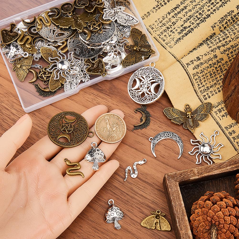 56 Breloques Tarot En Alliage - 14 Styles Gothiques | Pour Fabrication Bijoux DIY | Argent Et Bronze | Style Mystique