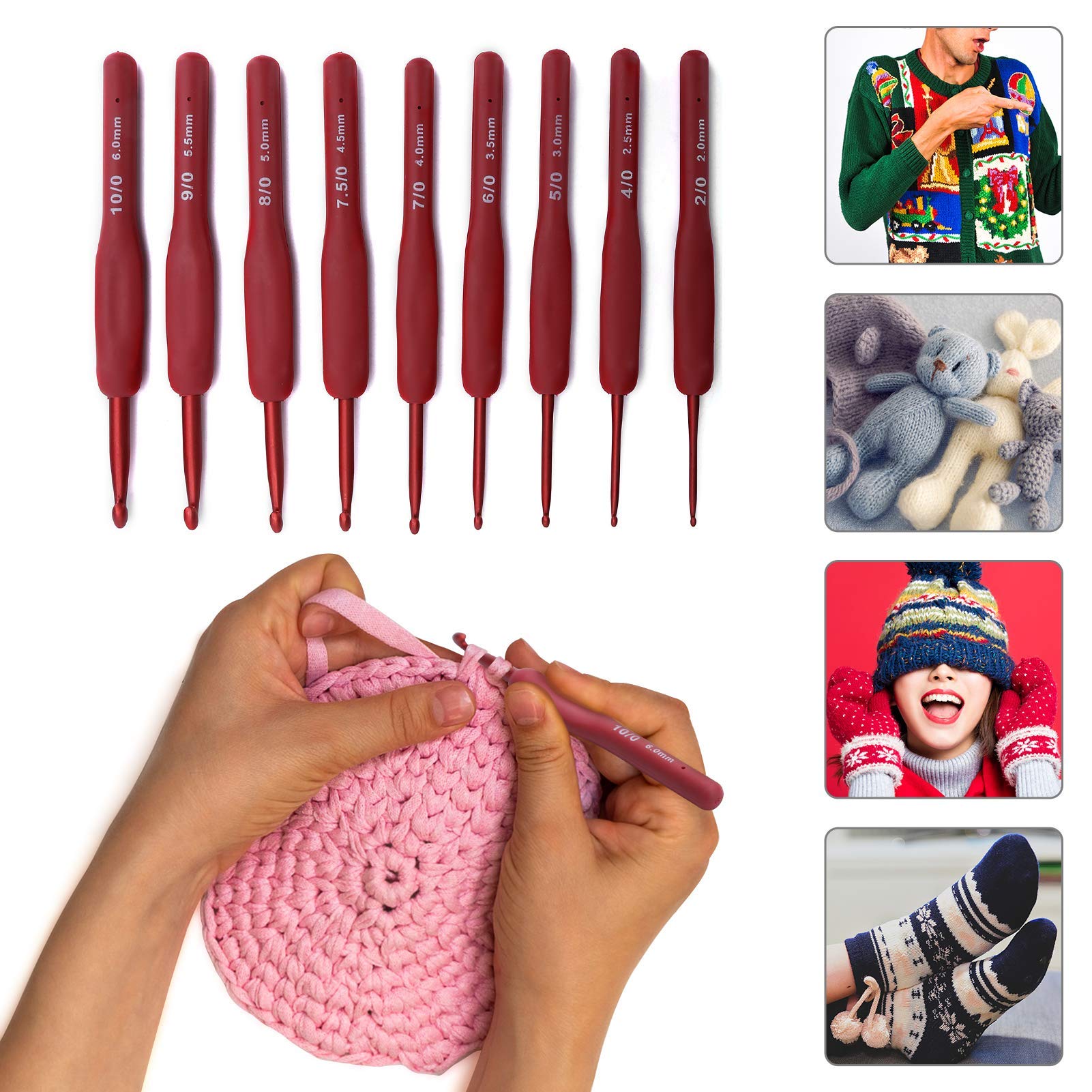 Hilos De Crochet Juego De Ganchos De Ganchillo De 9 Piezas, Agujas De Tejer  Con Mango De Plástico Para Manos Artríticas, Juego De Hilos De Tejido De  Agujas De Aguja De Ganchillo, image size:1601x1601