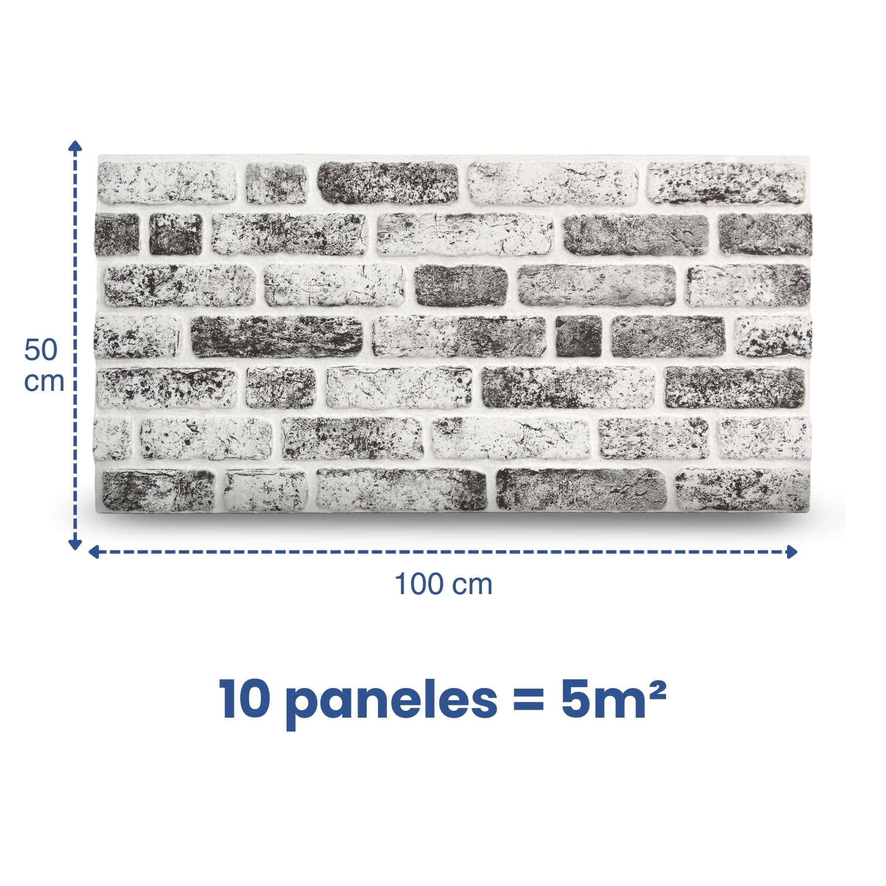 Paneles de revestimiento de pared efecto ladrillo, 10 piezas (5 m2), 50 x 100 x 2 cm, paneles de poliestireno (EPS), aislamiento térmico, ajustable, para interior y exterior (Blanco desgastado)