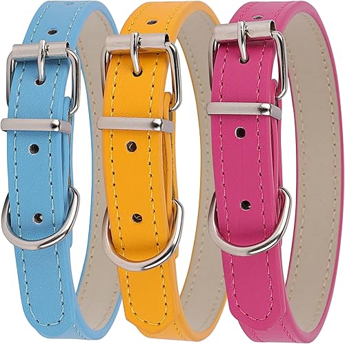Likesing Collar clásico de piel sintética para perro, paquete de 3 collares medianos para perros hembras, machos, gatos, perros, collares para