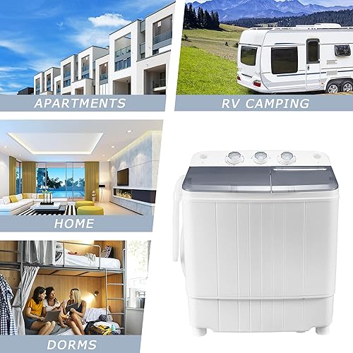 Miniatura 3 de Lavadora portátil compacta y secadora de 13 libras, lavadora y secadora de doble tina (gris)