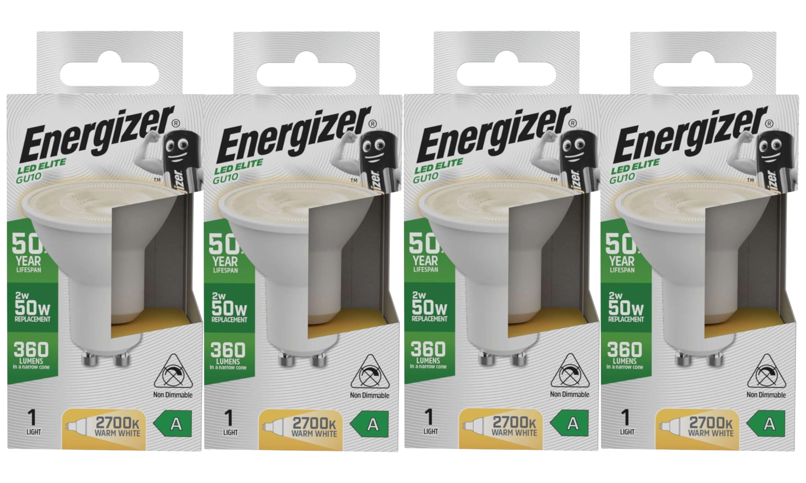 Energizer Ultra Efficient - GU10 LED Bulbs - Ideal LED Light Bulbs for Fittings GU10 LED Bulb - 50 Year Life Span - Low Energy - Next Generation - 4 Packs (2700k Warm White)