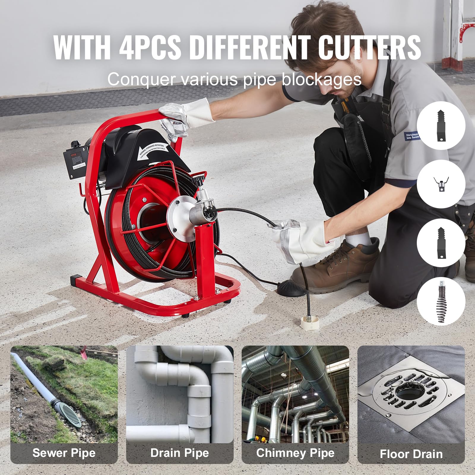 VEVOR Automático50FT 3/8IN 1700rpmAbierto Desbloqueador de Tuberías