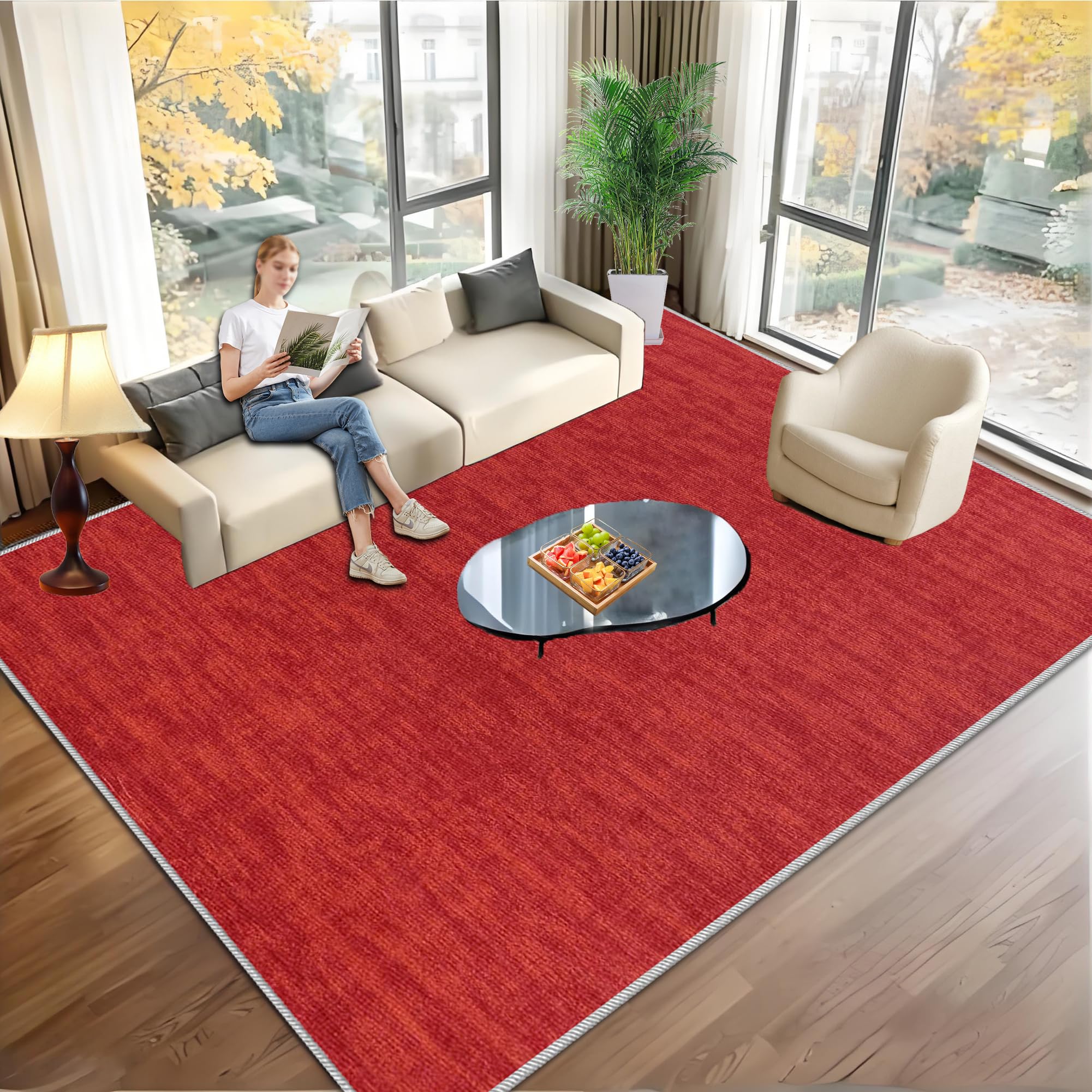 Tapis de chambre d'enfant sécurisé lavable 160 x 210 cm rouge antidérapant