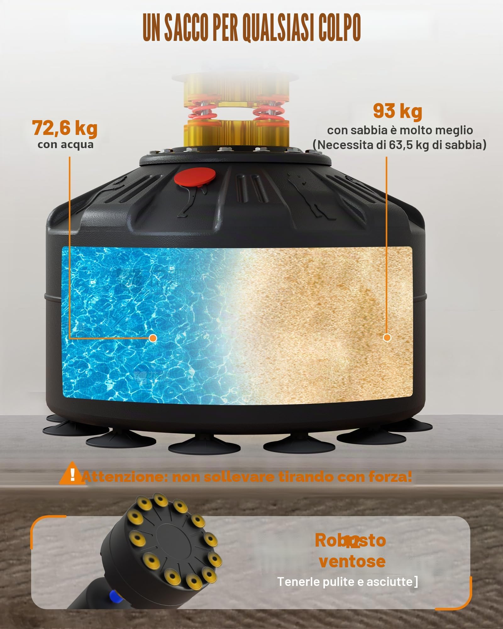 LEKÄRO Sacco Boxe da Terra, Sacco da Boxe Autoportante MMA con Base a 12 Potenti Ventose, kit per allenamento per MMA, muay thai, fitness, casa, palestra