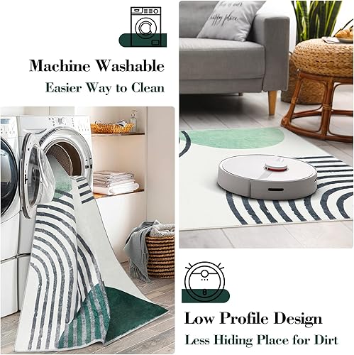 Miniatura 4 de Wonnitar Alfombra bohemia de 5 x 7 pies, color verde, para sala de estar, moderna, abstracta, suave, para dormitorio, lavable a máquina, alfombra