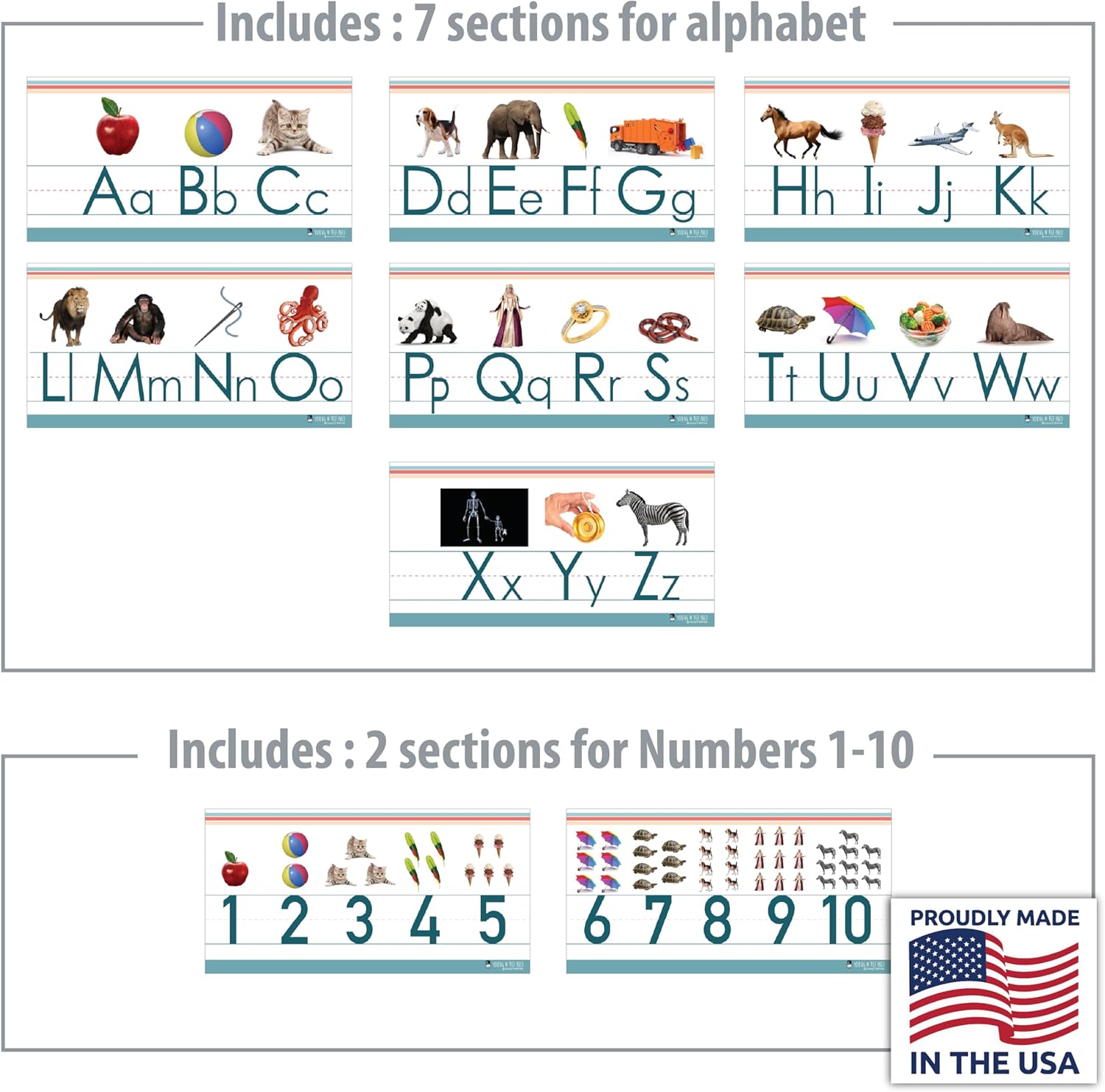 Alphabet and numbers classroom Wall Line for teaching ABCs Young N Refined (Laminated)