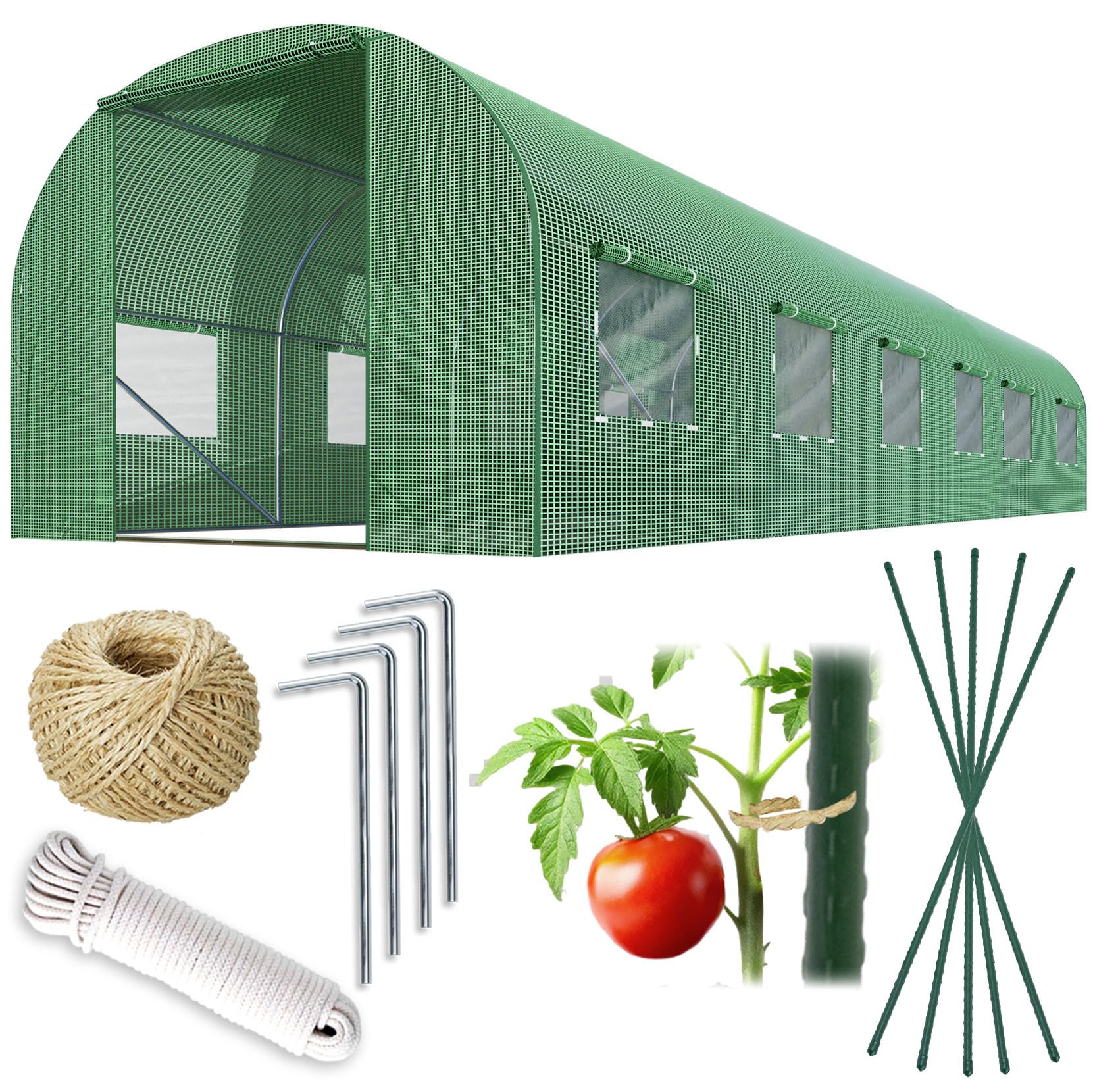 Szklarnia Foliowa Tunel Ogrodowy Stalowe Profile Okna Z Moskitierami 3 x 6 x 2 m 18m2 Zielony