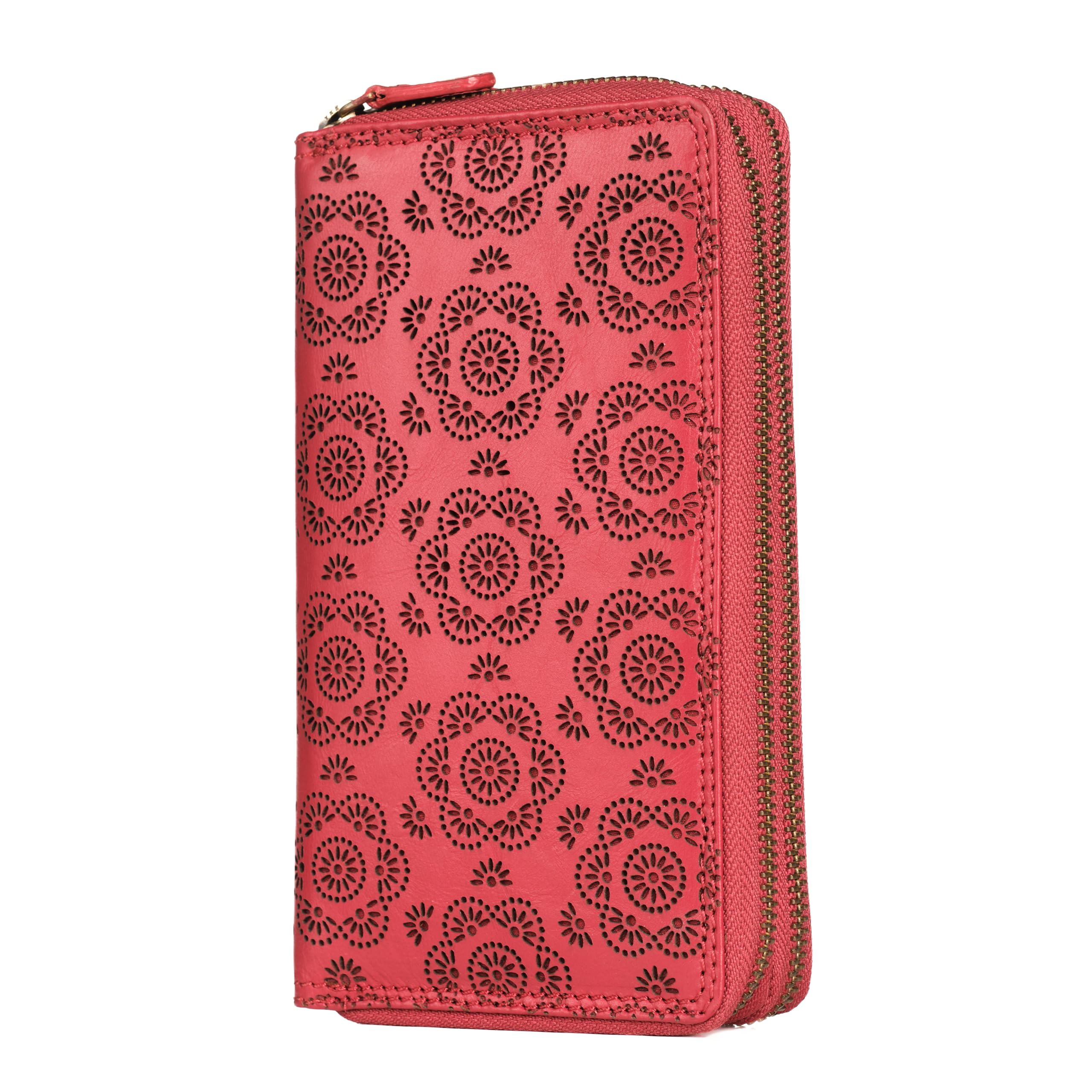 Carteras de piel de para mujer, gran espacio, cartera grande de piel con protección RFID, elegante billetera para mujer, regalo de flor roja