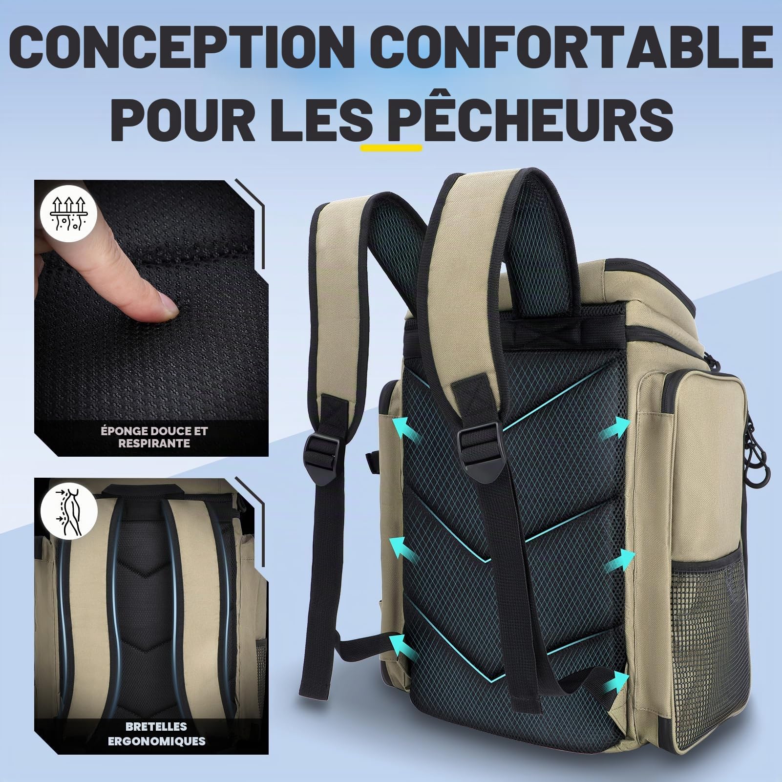 PLUSINNO Fishing Backpack With Tackle Boxes sac à dos de pêche avec boîtes de pêche Mixte