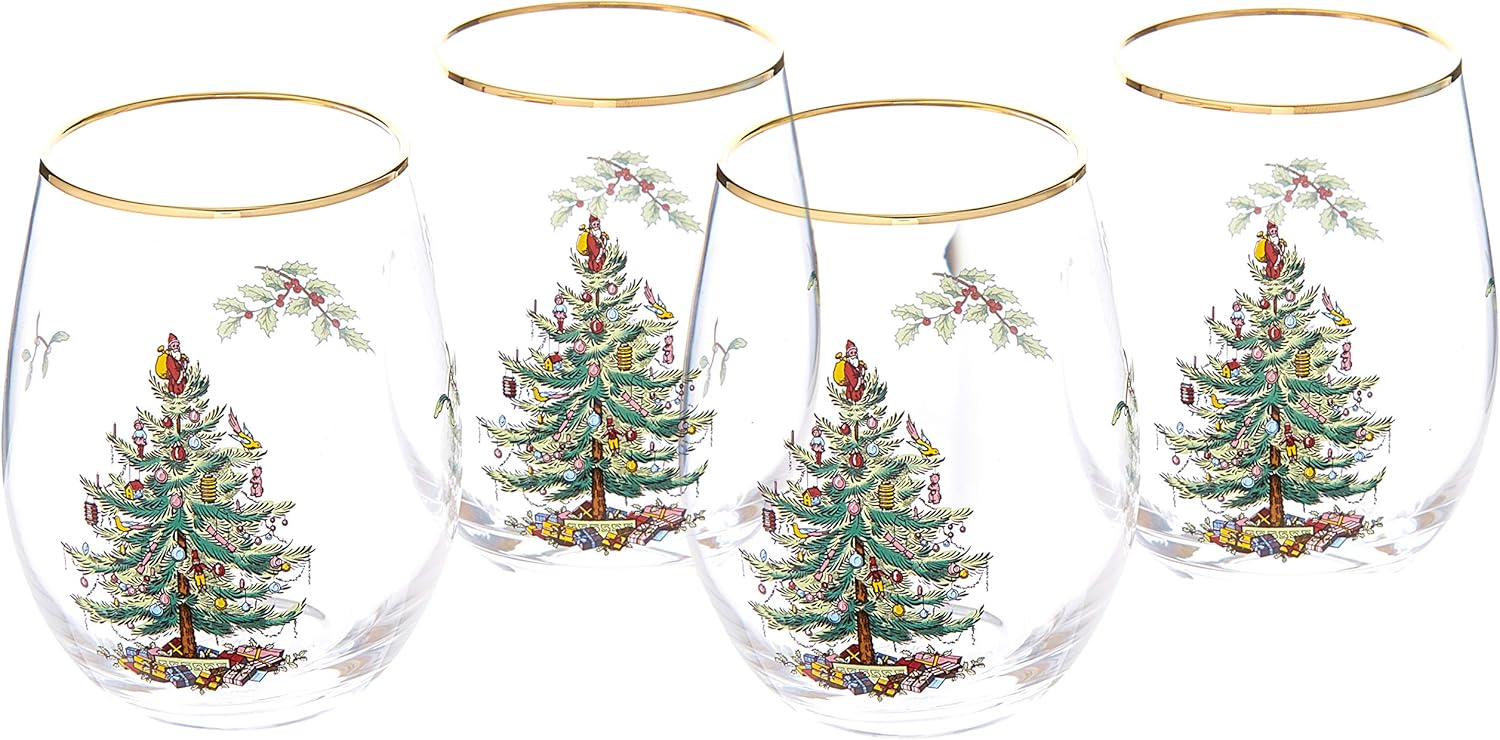 Spode Christmas Tree Stemless Wine Glasses (Set of 4)