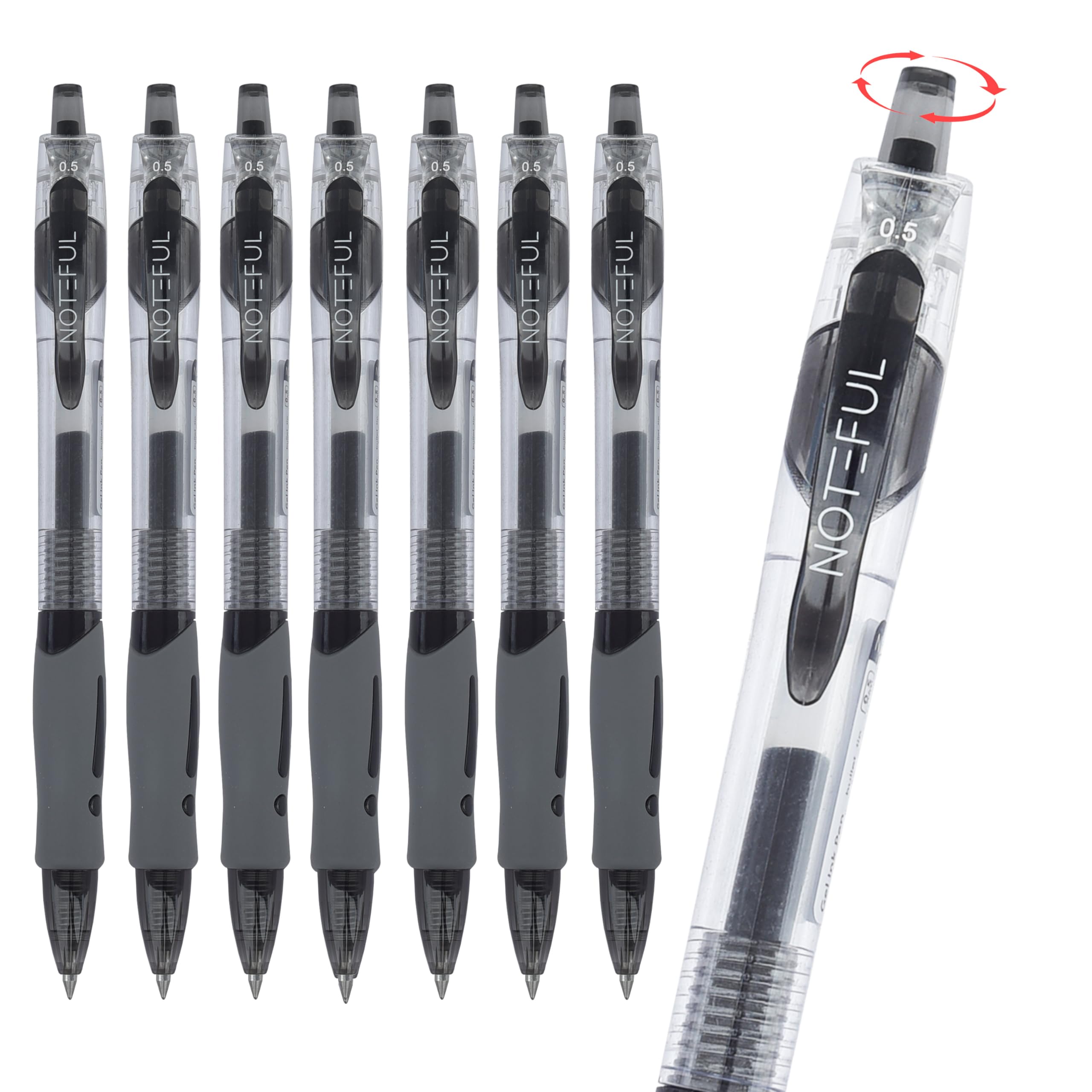 NOTEFUL Retractable Click Gel Pens For Journaling, Smooth Writing, Black Gel Ink Fine Point Pen (0.5 mm), Pack of 8