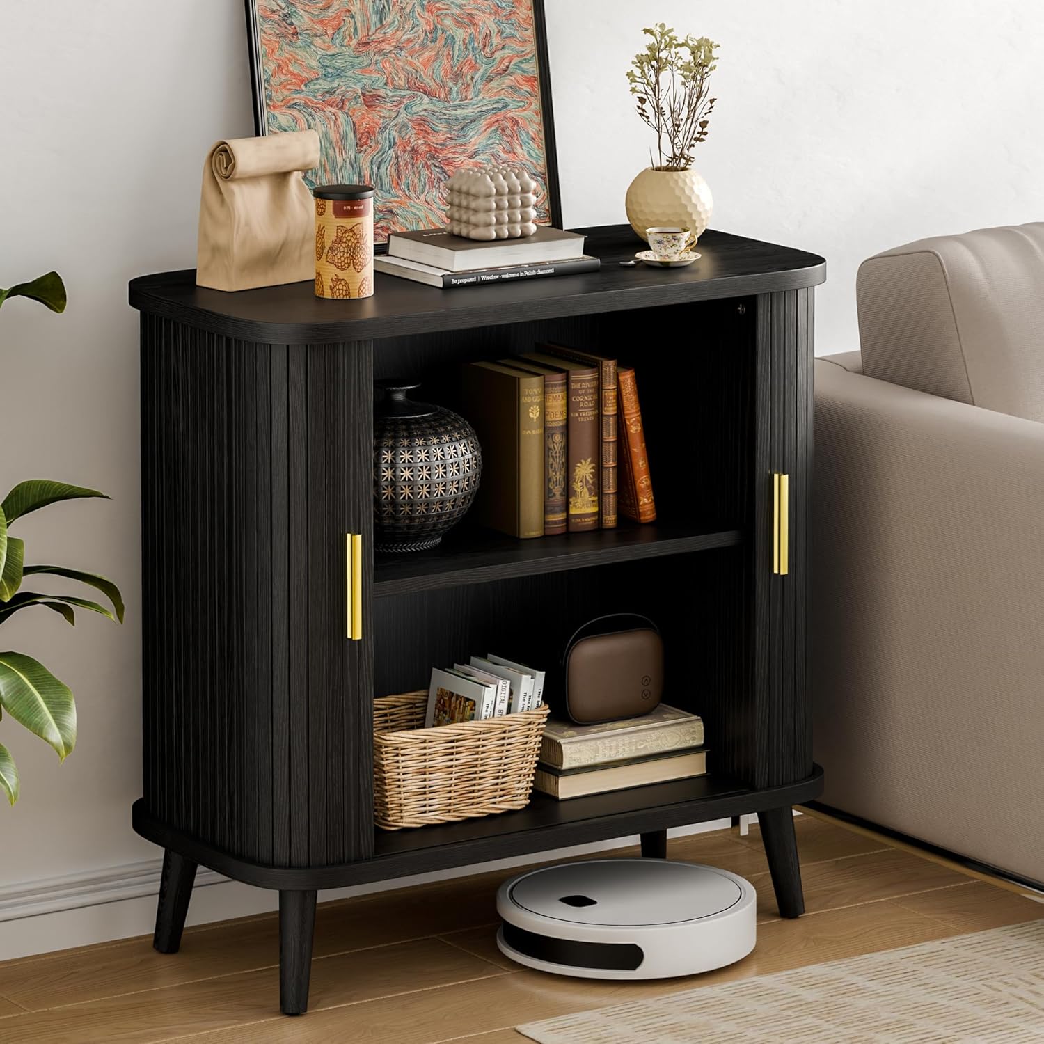 Lulive Black Buffet Cabinet, Sideboard Buffet Storage Cabinet with Sliding Doors, Modern Bar Cabinet for Kitchen & Dining Room