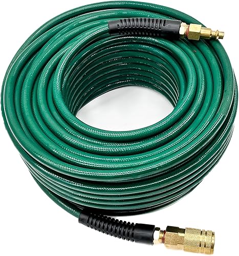 Poliuretano (PU) 14 pulgadas x 100 pies reforzado, manguera de aire con acoplador rápido industrial giratorio de 14 pulgadas y enchufe, restrictor