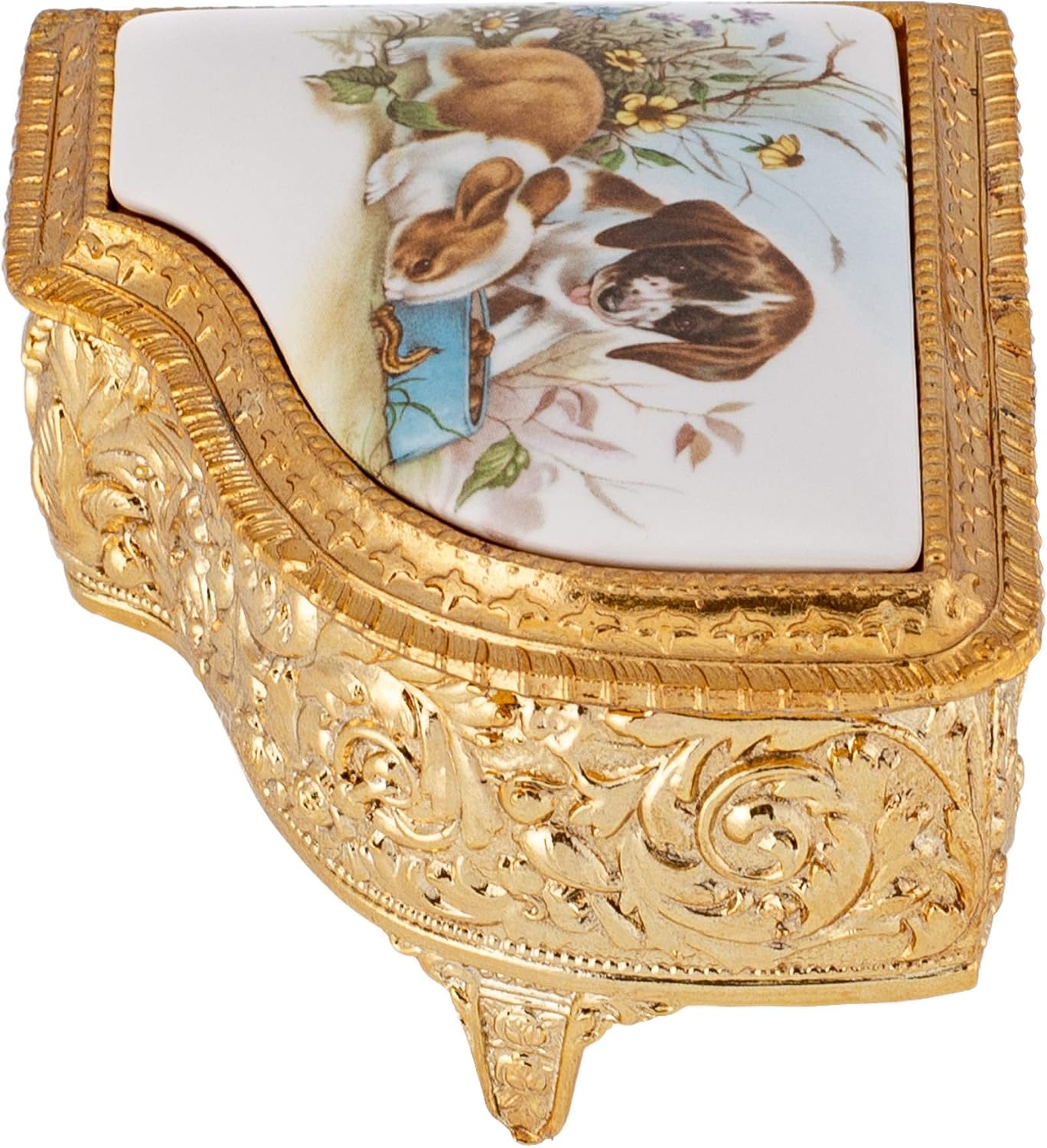 Splendid Piano Music Box/Jewelry Box with Detailed Ceramic Animal Scene Playing Theme from Ice Castles.
