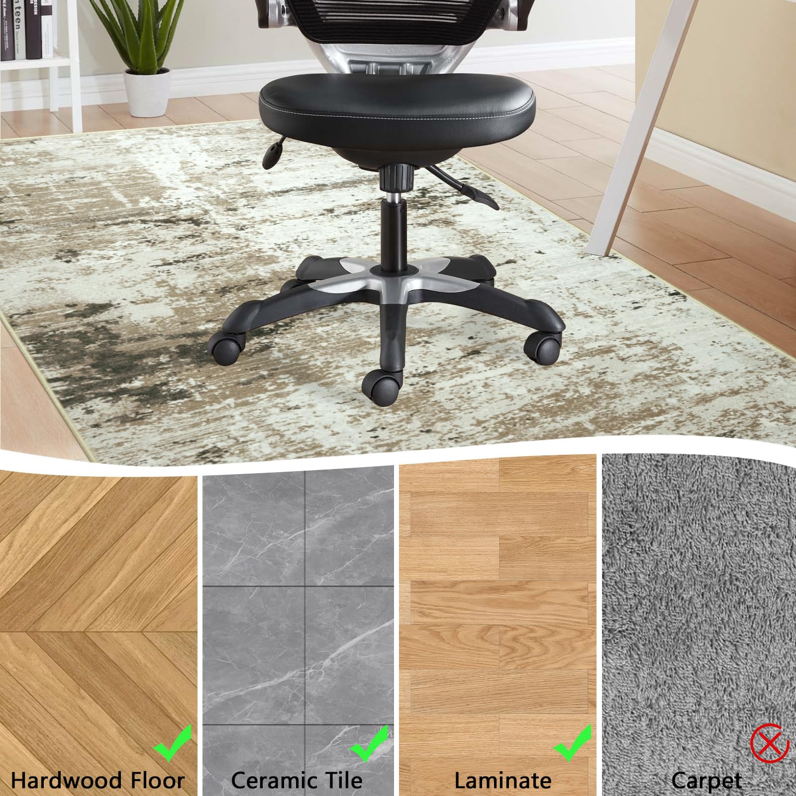 Cekene Protector Suelo Silla Ruedas 120x150cm Taupe Antideslizante Alfombra Silla Escritorio Resumen Afombra Silla Gaming Protector Suelo para Suelos Duros Silla de Oficina
