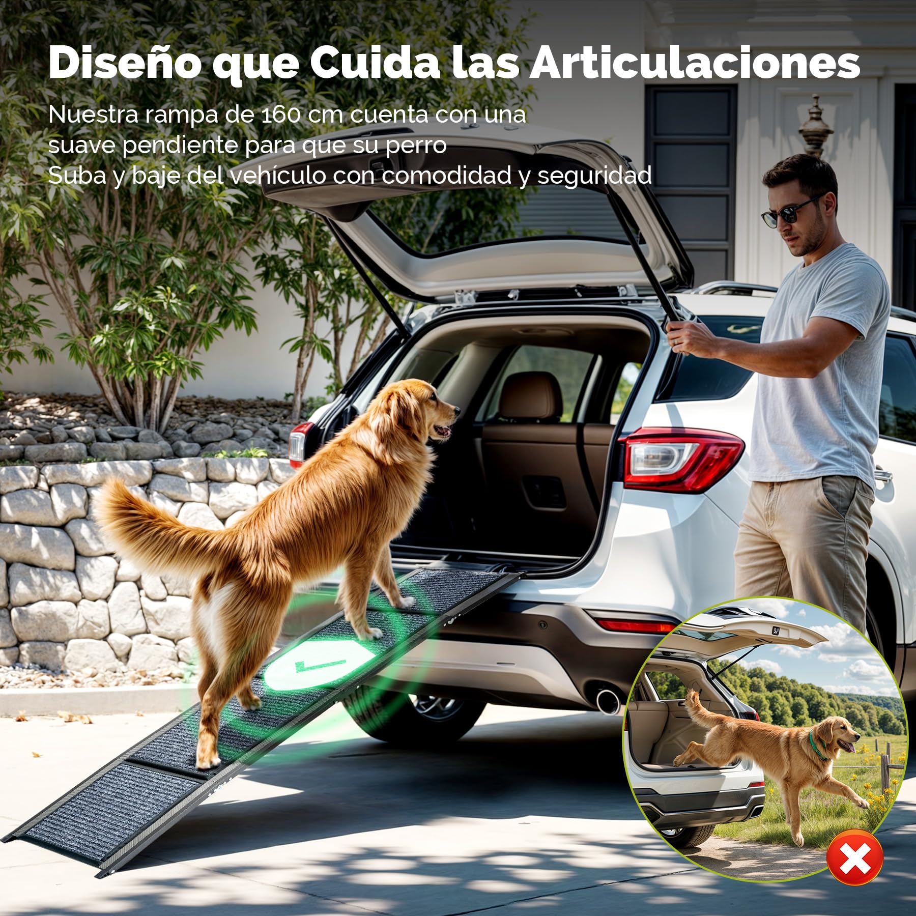 CO-Z Rampa para Perros para Coche, 160 cm Rampa Plegable para Mascotas de hasta 90 kg Superficie Antideslizante para Coche SUV Camioneta Cama Sofá
