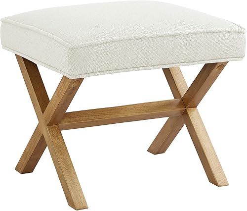 Marca Amazon – Rivet Mid-Century Modern X Stool, Silla otomana de 20 pulgadas de ancho, color marfil. Marfil,Índigo,Azul