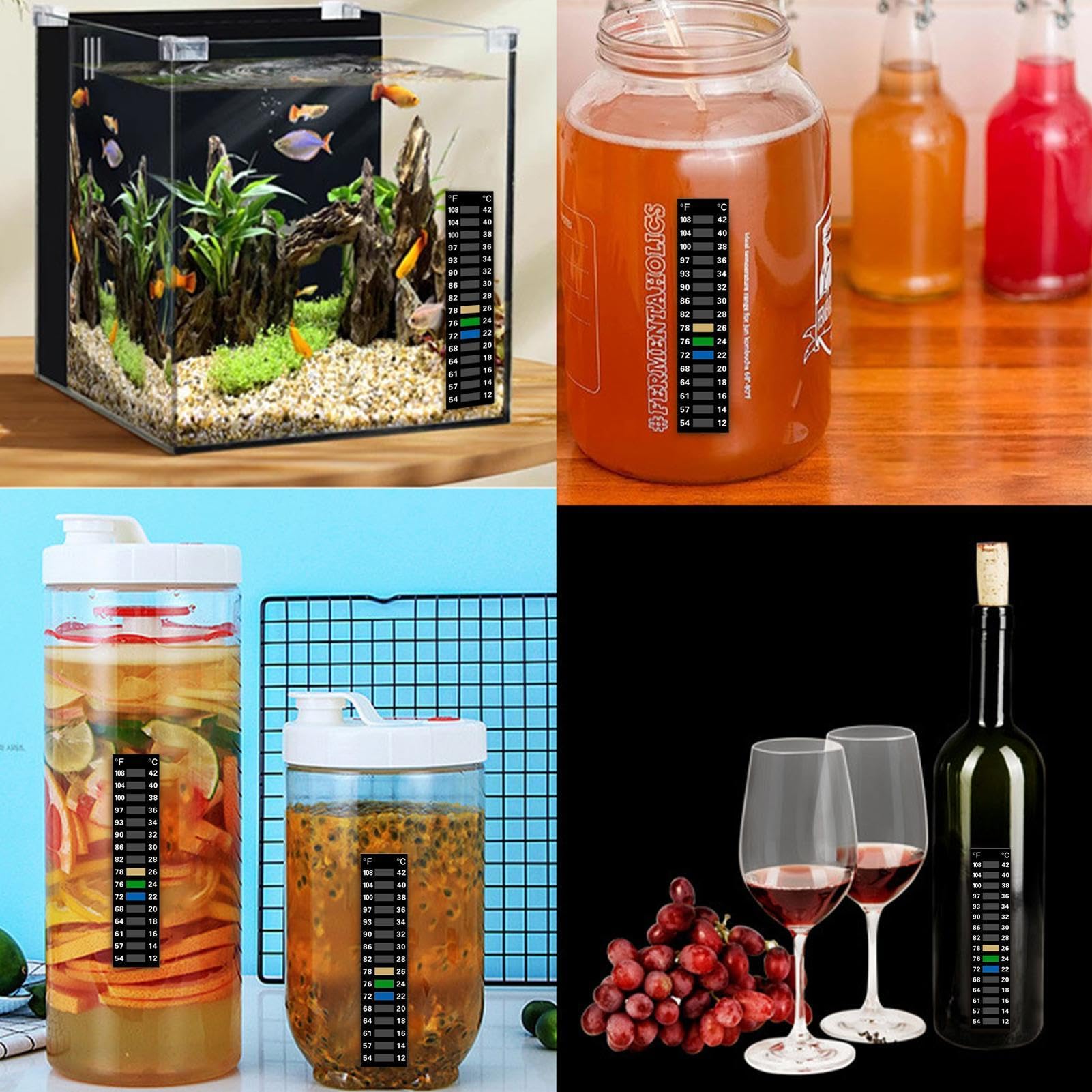 Produktbild von Aufkleber Für Aquarium-Temperaturmesser | 4 Stück Selbstklebende Thermograph-Streifen Für Brauereien Aquarium-Thermograph-Aufkleber | Für Aquarien