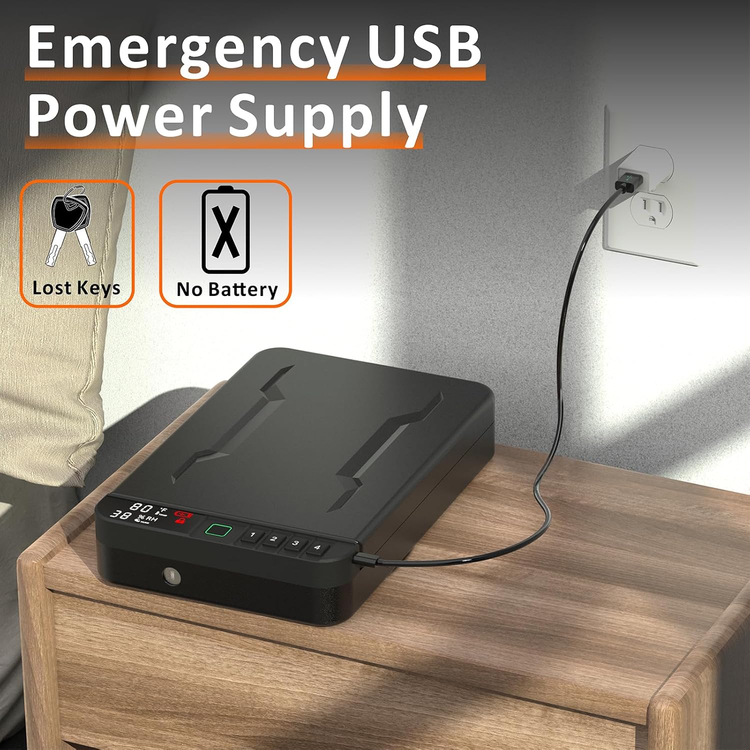 Portable Gun Pistol Safe with LCD Display of Temp,Humidity,Biometric Fingerprint,Keypad Lock,Key,Biometric Handgun Safe for Travel/Home/Car/Nightstand Beside (Black)