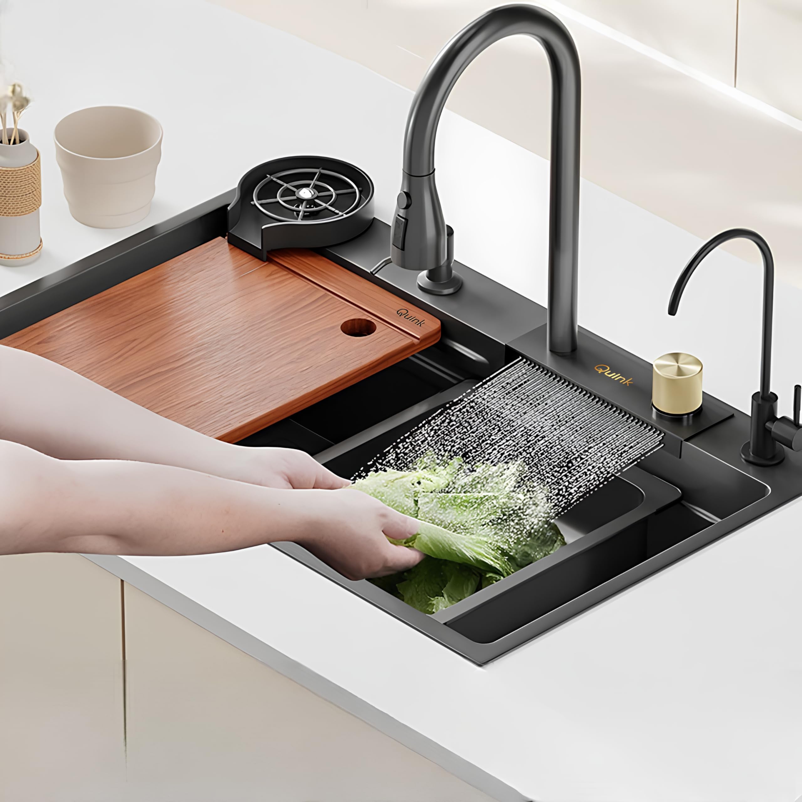 Sink for Kitchen 304 Grade 30 x 18 x 10 Kitchen Sink with ANTI SCRATCH DESIGN Integrated Waterfall and Pull-down Faucet Set Stainless Steel Sink with Cup washer and Drain Baskets (B0D9K7TR8J) Amazon Price History, Amazon Price Tracker