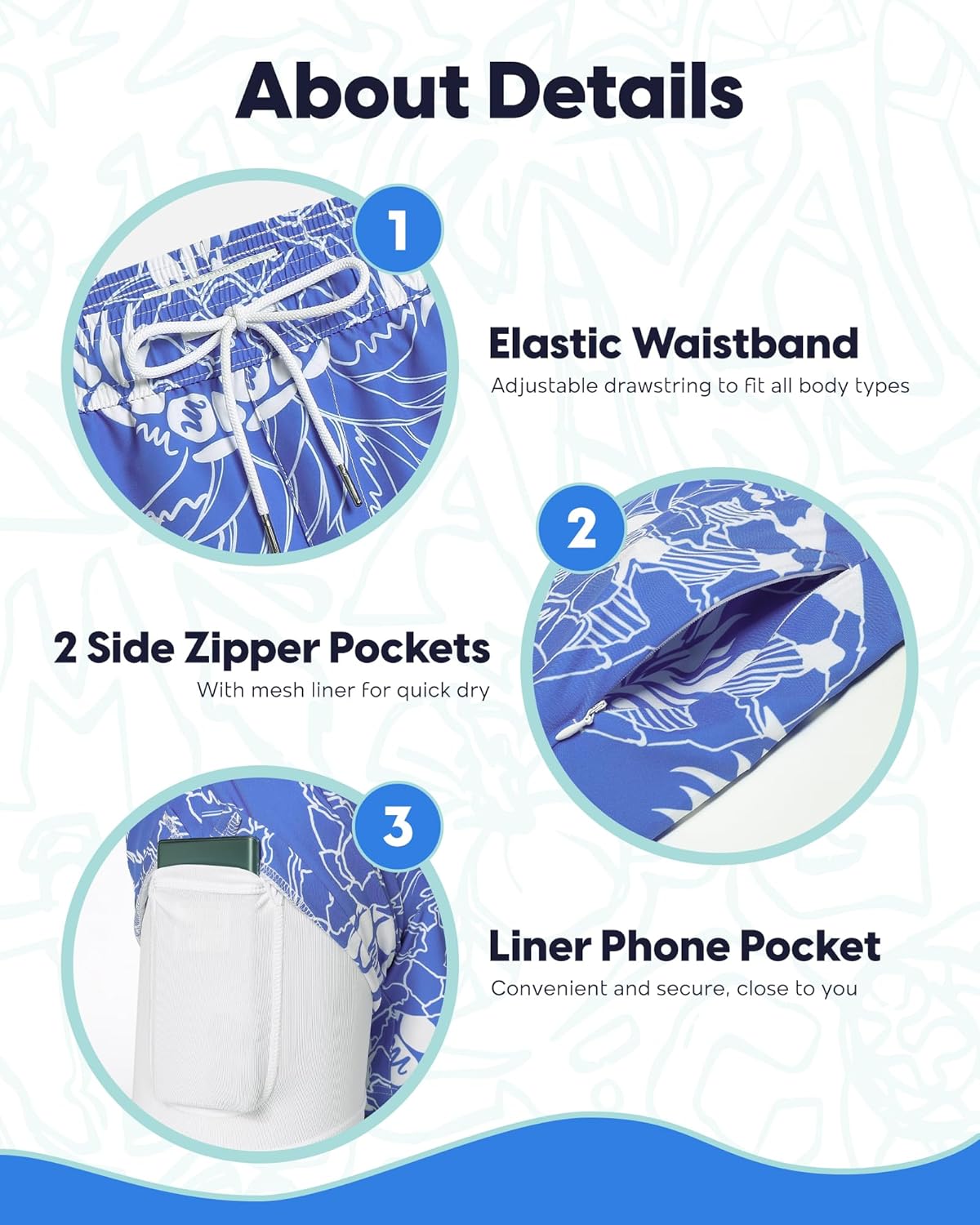 maamgic Mens 5.5 Inch Swim Trunks with Compression Liner Board Shorts Quick Dry Beach Swimwear with Zipper Pockets - Image 6