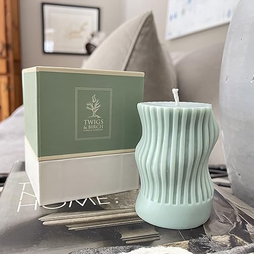 Miniatura 9 de Twigs & Birch Curvy Pillar Candle (1 Sandy Nude Artesanal Hecho a Mano)  Velas de cera de abeja de soja 100% natural sin perfume para regalo, sin