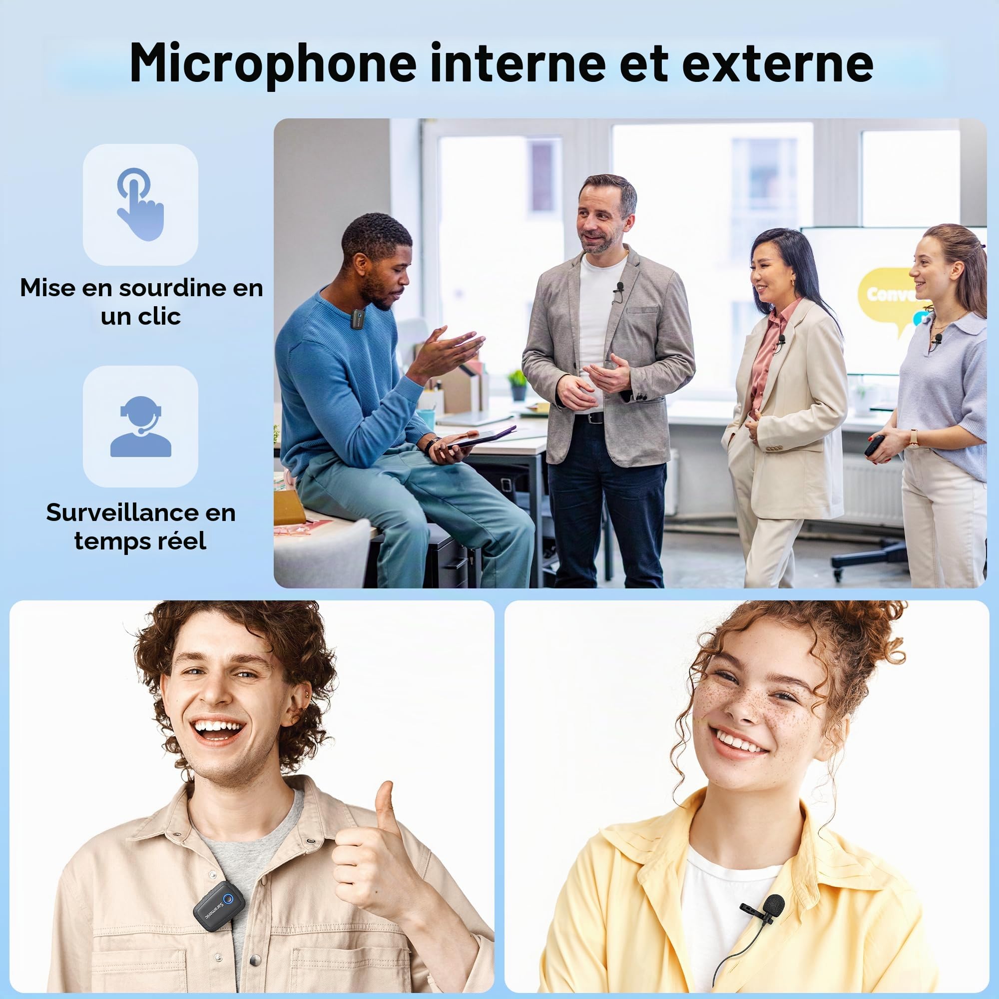 Saramonic Blink 500 T4 Version 4 personnes, microphone cravate sans fil, pour scénarios de prise de vue multi-personnes, 2,4 GHz, son 24 bits, pour reflex numérique, caméscope, smartphone, YouTube