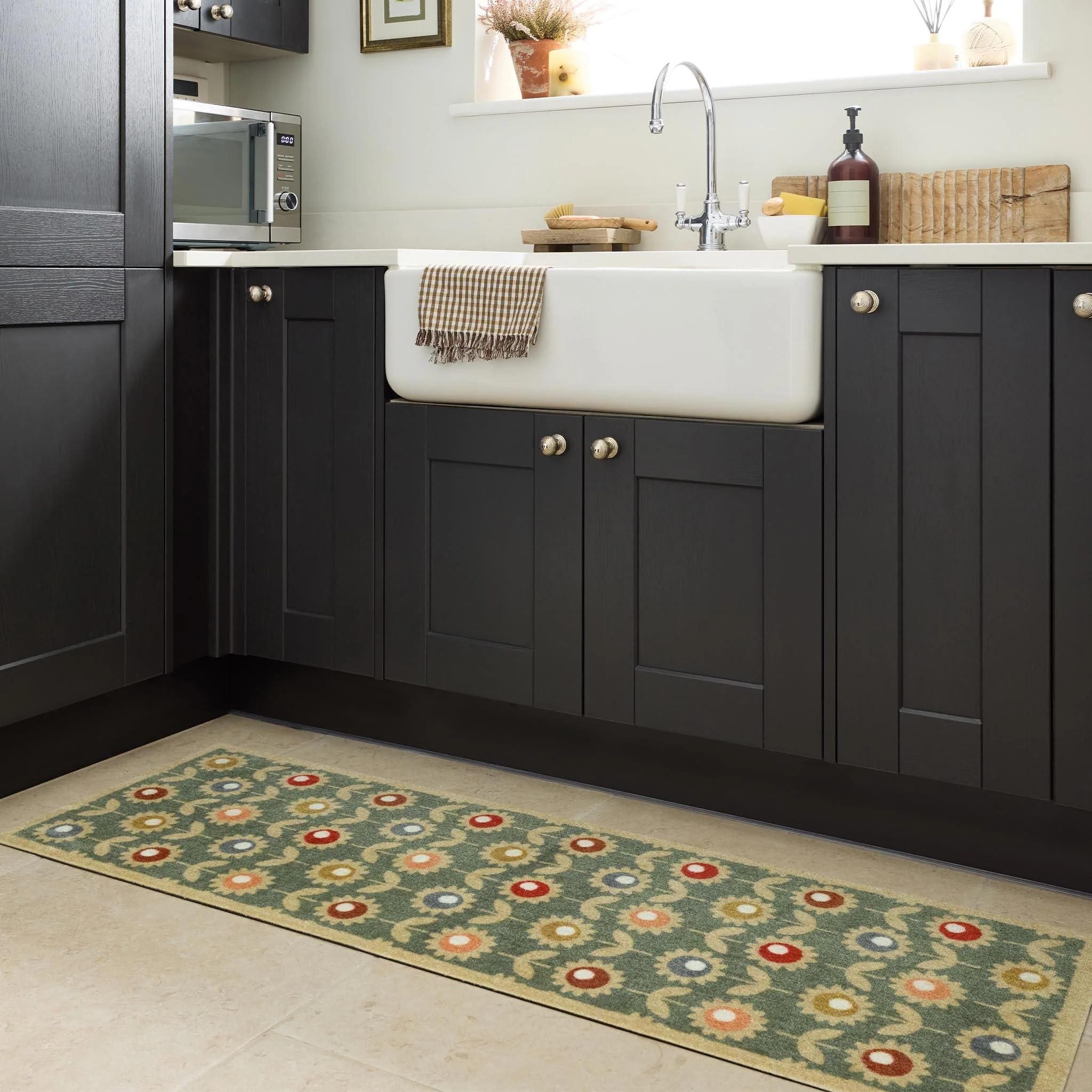 Lord of Rugs Washable Entryway Non-Slip Mat for Home Entrance Rug, Hallway Runner, Bathroom or Kitchen Easy Clean Durable Absorbent Stain Resistant Mud Mat Multi Floral Sage, 50 x 150 cm (2'x5')
