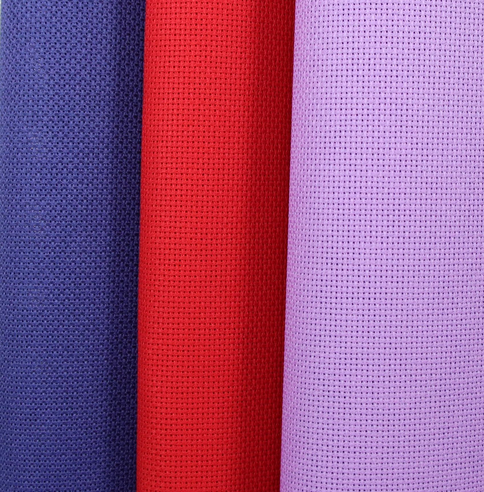 KCS 3 pc of 15" x 18"(38cmx45cm) Counted Cross Stitch Cotton Aida Cloth Needlework Rolled Fabric Box,18CT,Lavender+Royal Blue+Red