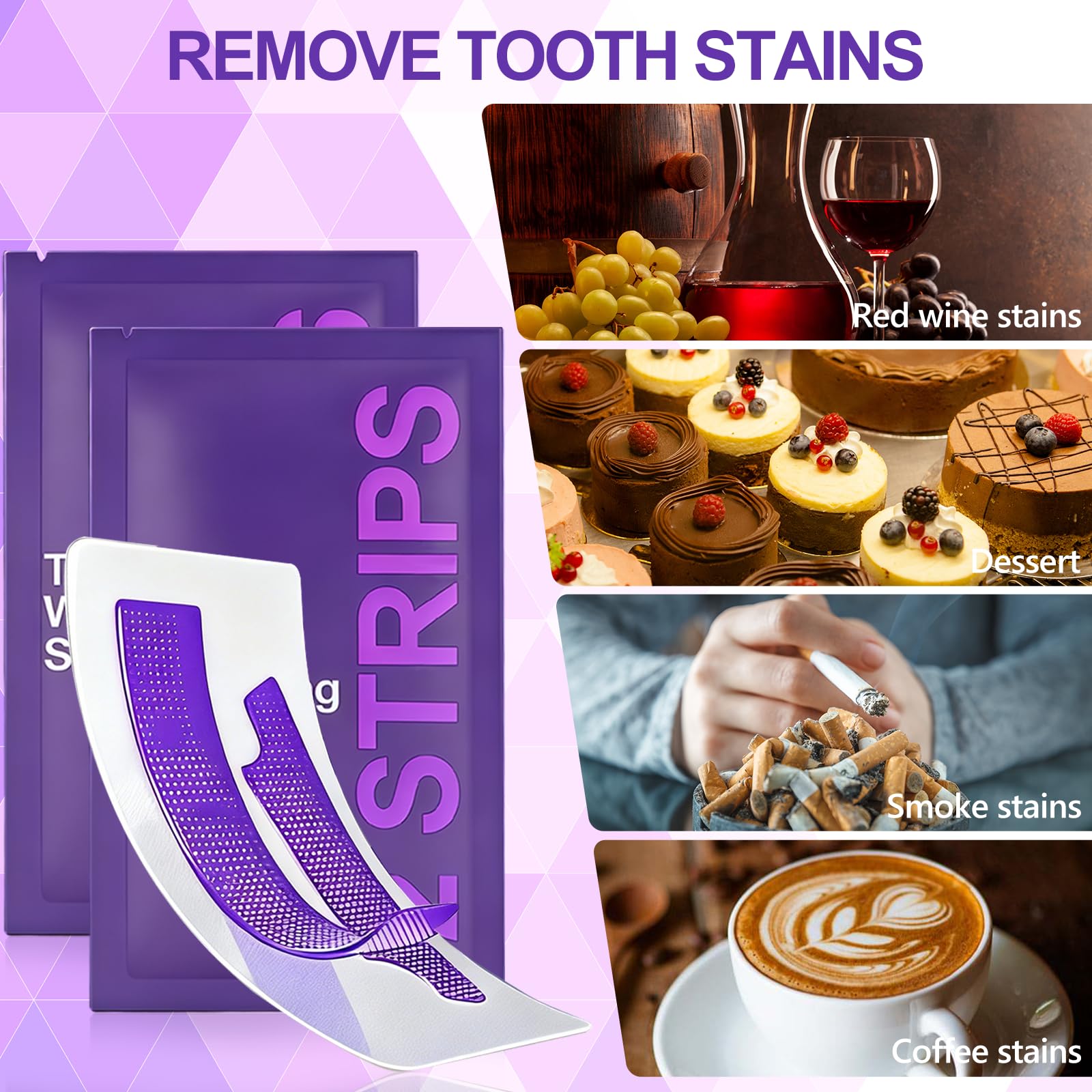 14 PièCes Bandes Blanchiment Dentaire Violet, Bandes Nettoyantes Pour Blanchiment, Facile À Utiliser, Élimine Les Taches De Café Et De Thé, Haleine Fraîche, Soin Quotidien - 4