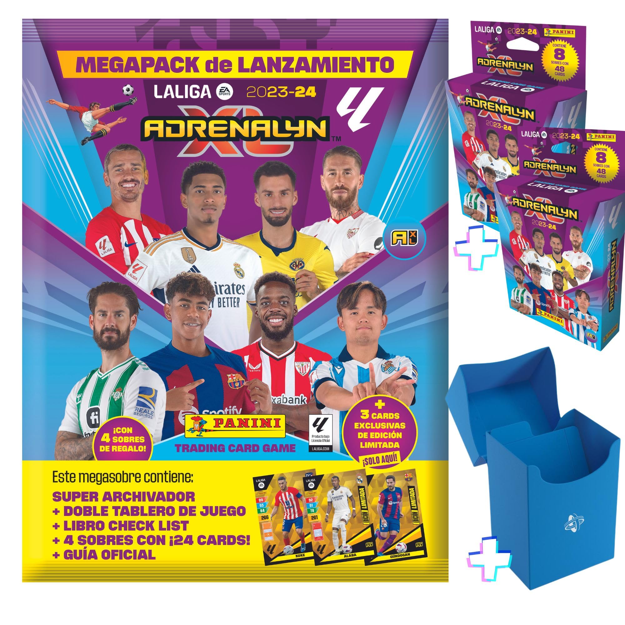 Megapack Adrenalyn 2023 2024 - Cromos futbol Panini con sobres de cartas adicionales - Regalo caja para repetidas - Adrenalyn xl liga santander 2023 2024 (Megapack +16 sobres)