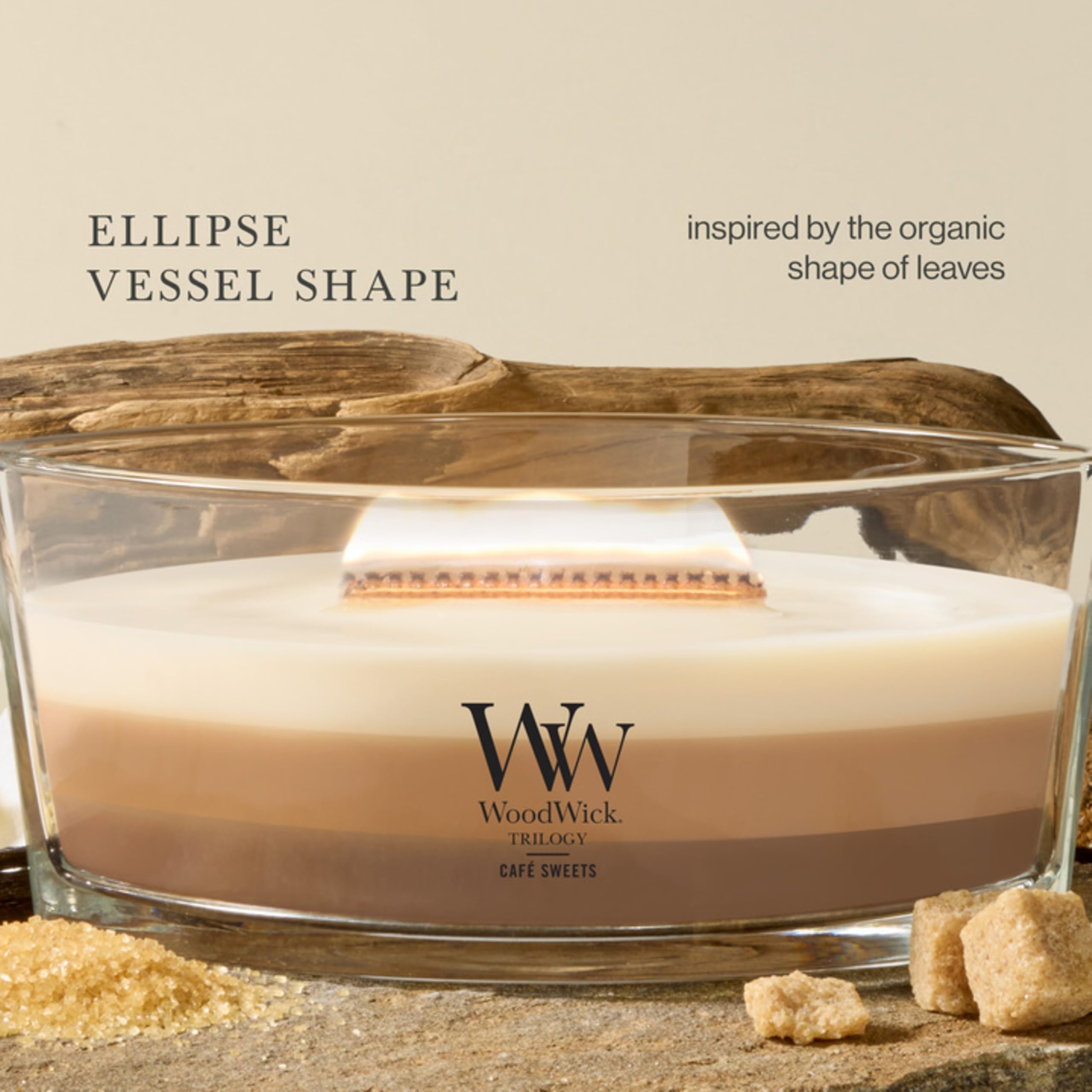 WoodWick Ellipse Trilogy bougie parfumée avec mèche Hearthwick | Café gourmand