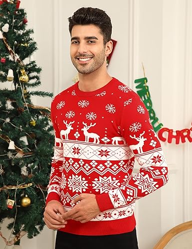 Miniatura 3 de LecGee Suéteres de Navidad a juego para parejas, diseño de copos de nieve, renos feos para hombres y mujeres