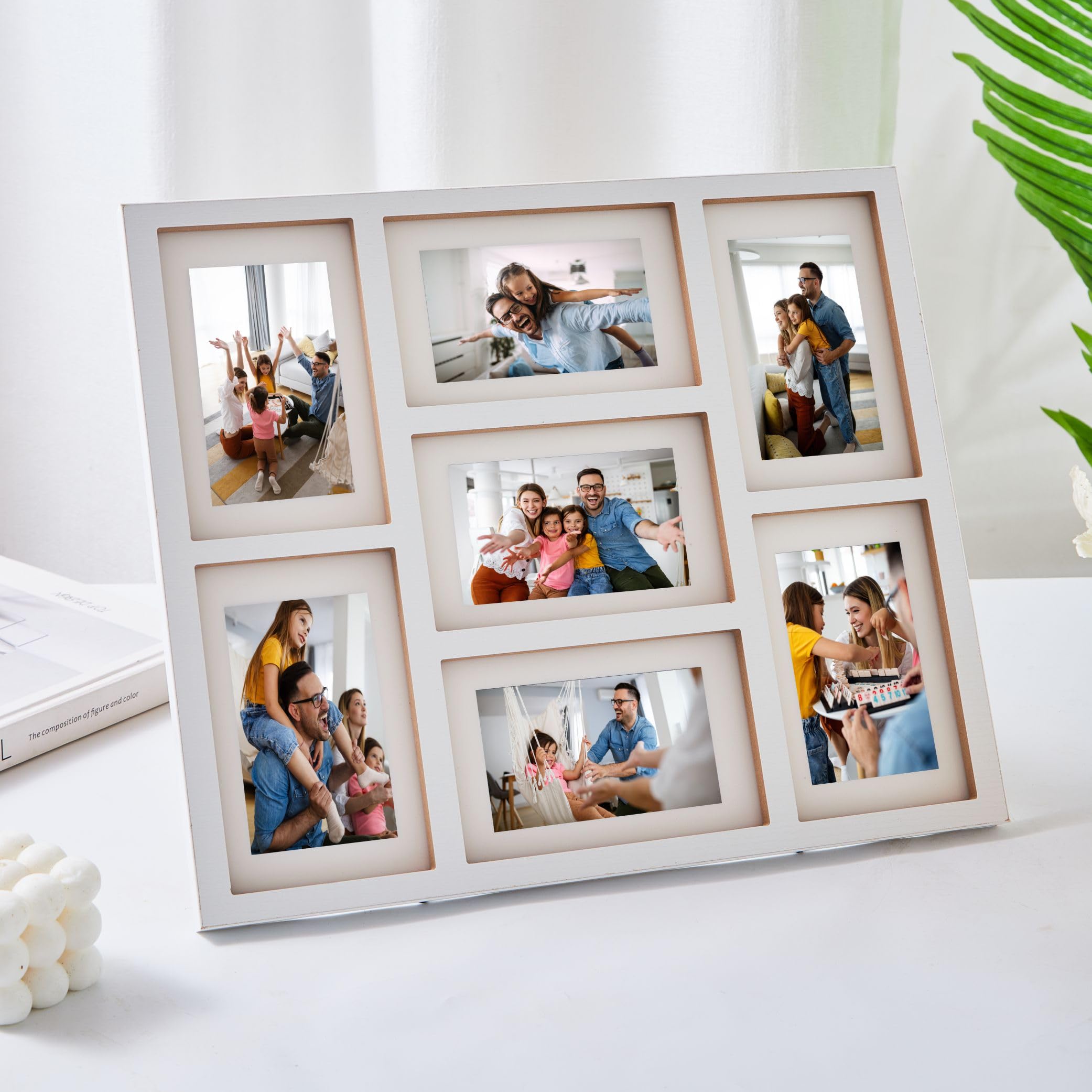 Marcos de fotos para decoración de pared, marco de collage de fotos familiar, múltiples imágenes para montaje en mesa y pared, muestra siete fotos de 4 x 6 pulgadas, marco de fotos múltiple
