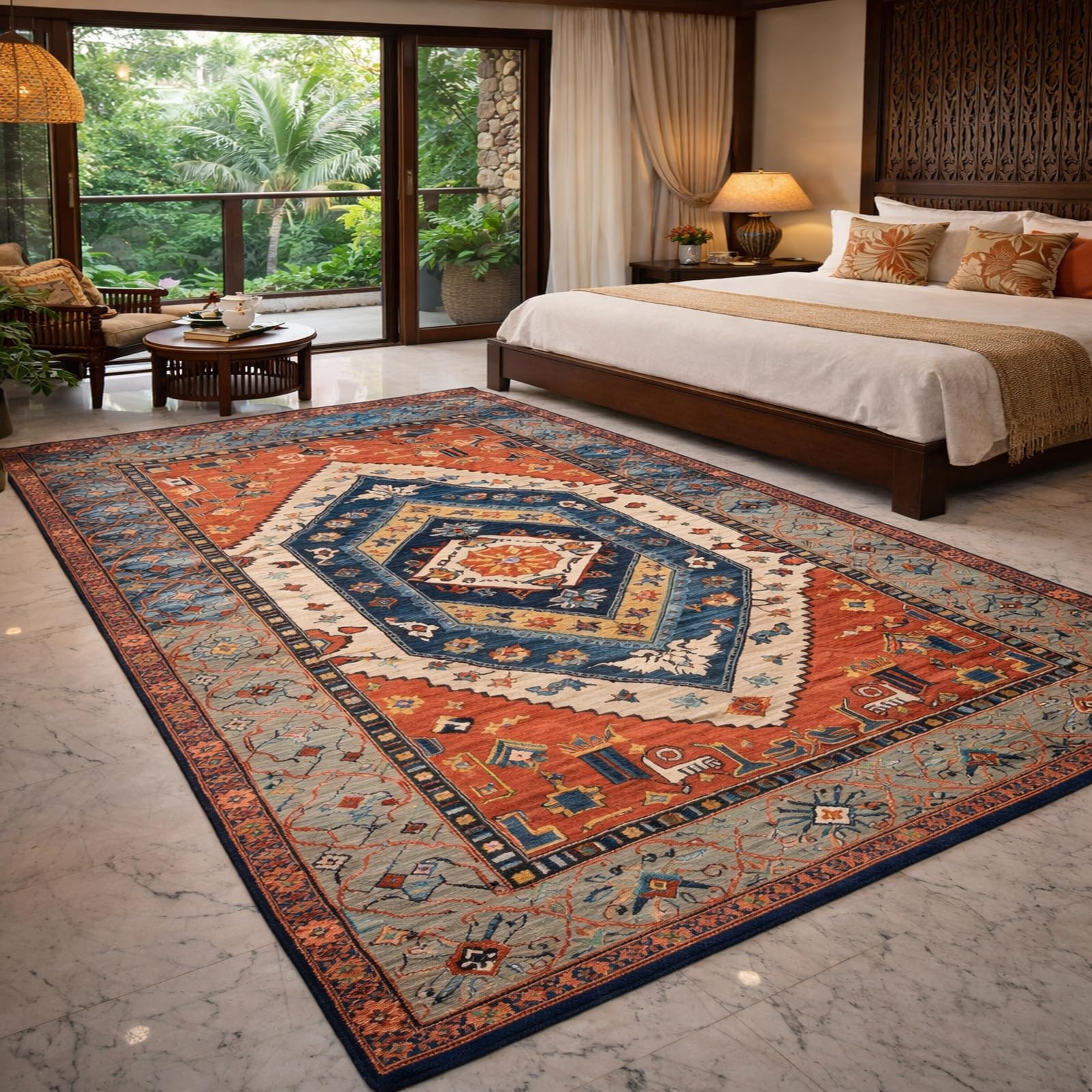 Grand tapis de chambre multicolore style vintage pour salon chaleureux