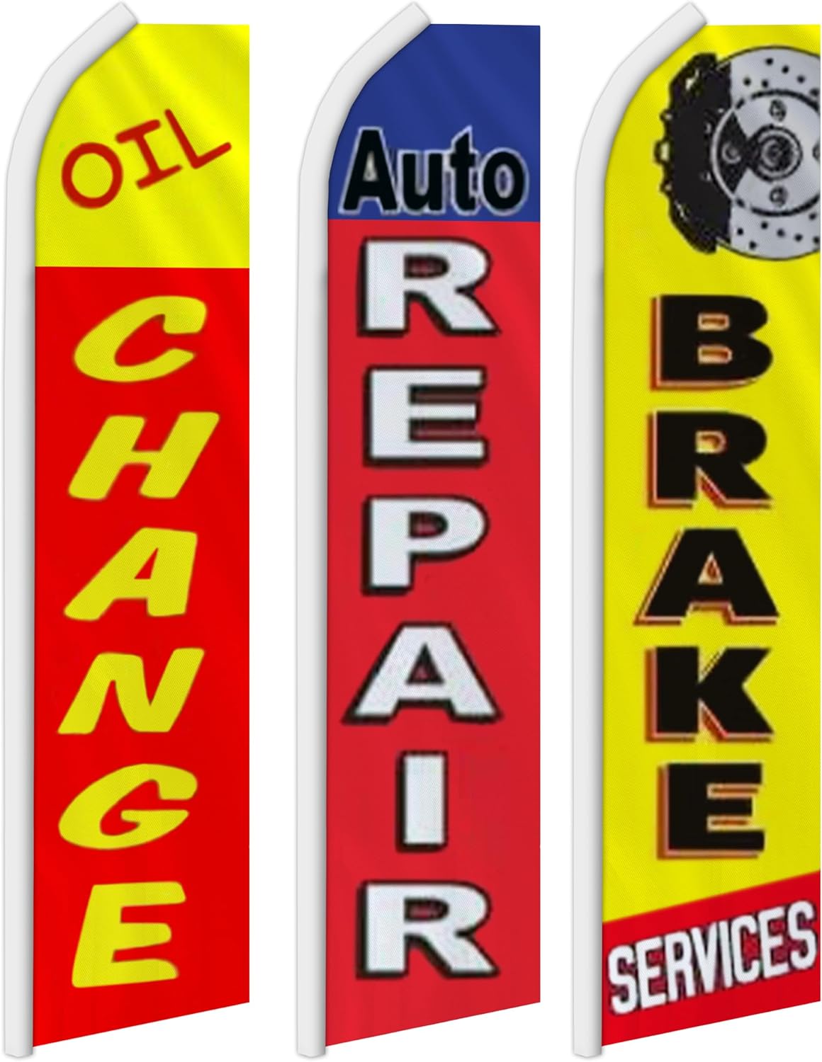 Oil Change Auto Repair Brake Services Flags Pack of 3 | 2.5ft x 11.5ft Outdoor King-Sized Advertising Flags | Durable Weatherproof Polyester Car Shop Banner Signs