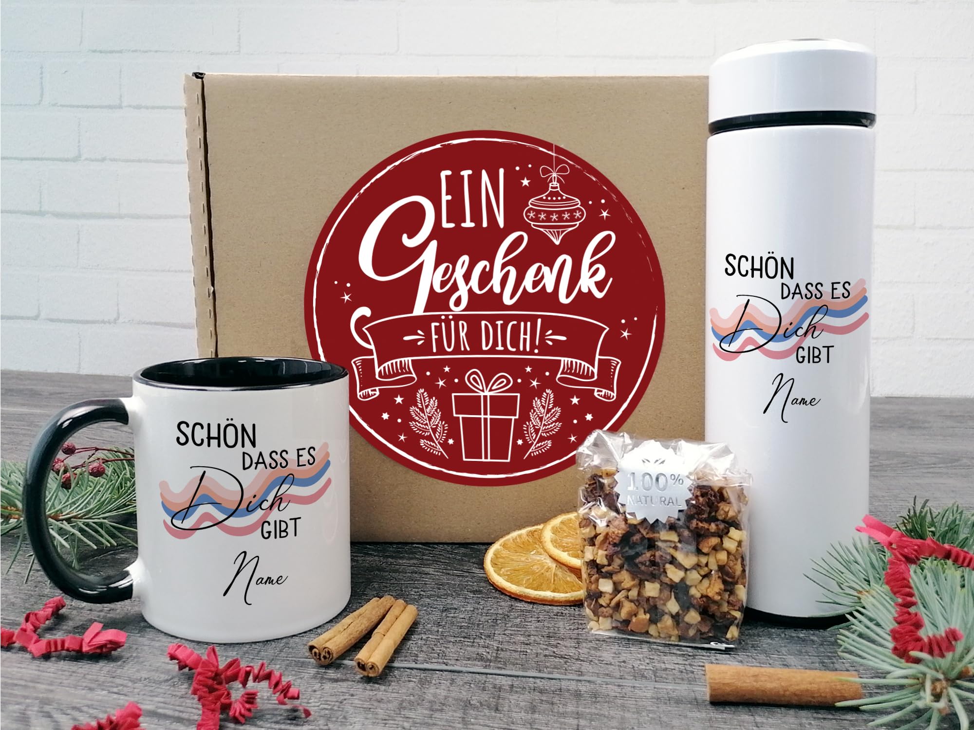 GRAZDesign Tee Geschenkset Teeflasche mit Sieb to go inkl. Tasse mit Name personalisiert | Geschenke für Teetrinker zu Weihnachten, Geburtstag, Muttertag Edelstahl 500ml