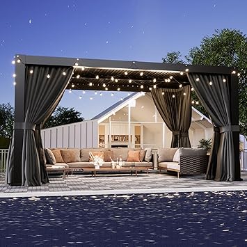 Aoxun Louvered Pergola 10' x 12' Outdoor Aluminum Pergola with Adjustable Top for Decks, Gardens and Backyards, Gray