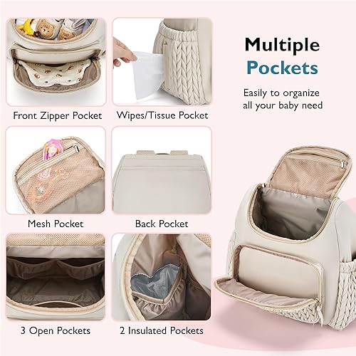Miniatura 4 de mommore Bolsa de pañales pequeña mochila para pañales elegantes mochilas de viaje para bebés con bolsillos aislados, cambiador, correas para