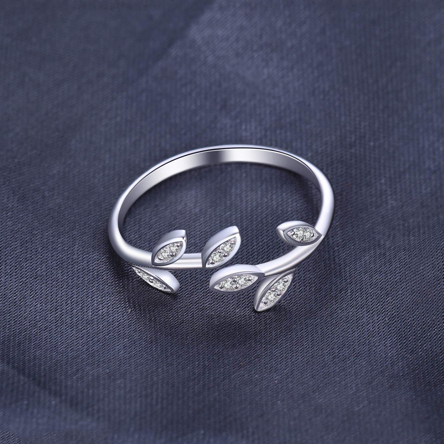 JewelryPalace Bague Ouverte Réglable Zircone Cubique Anneau Femme Argent 925 Plaqué Or Jaune Or Rose, Bague de Fiançailles Feuilles d'Olivier Bagues Anniversaire Mariage Promise Alliance, Bijoux Femme
