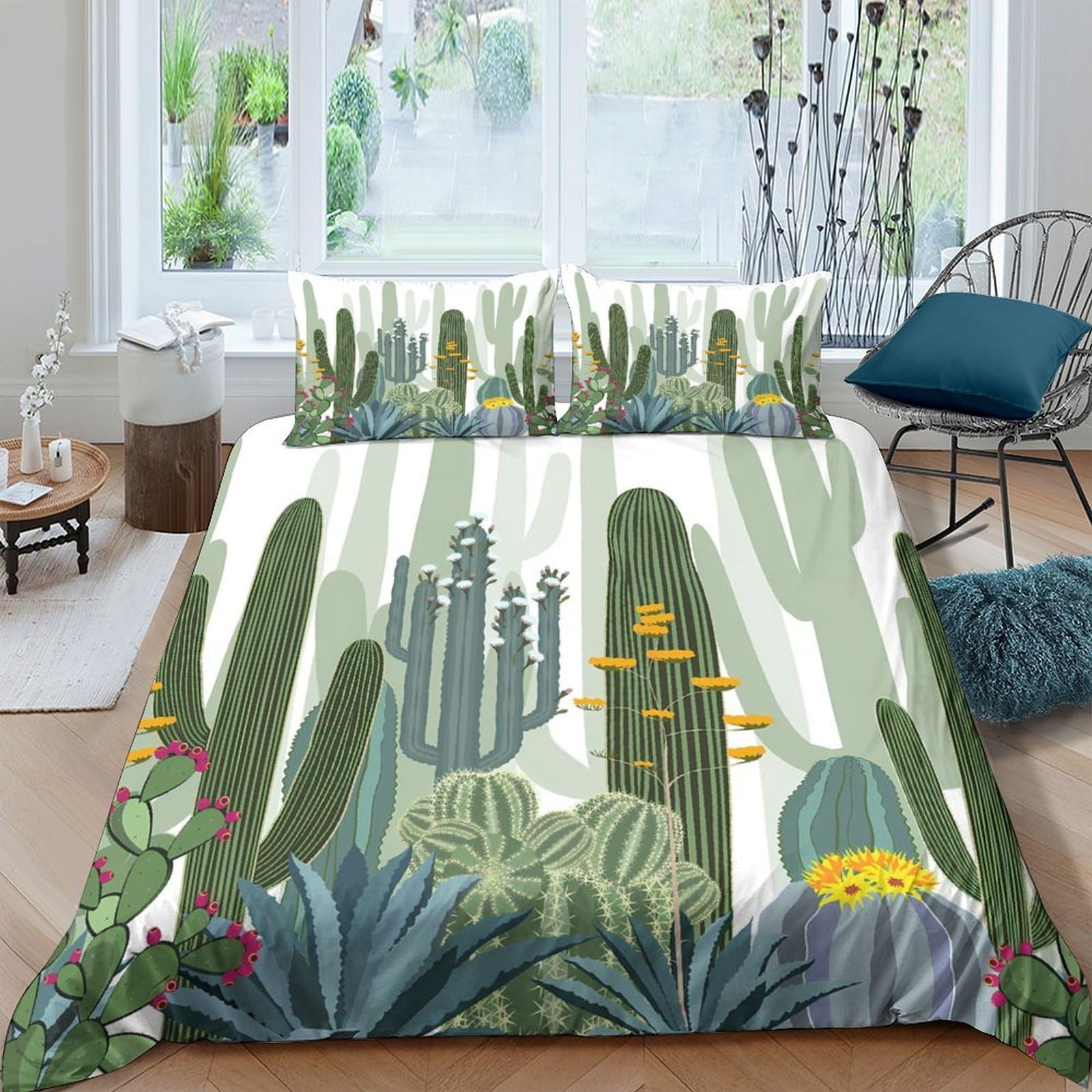 Ctjqhvkz Style-3 3D Printed Cactus Botanical Fitted Sheet Microfiber Soft Breathable Succulent Mattress Cover Bedroom Decor Single（135X200cm）