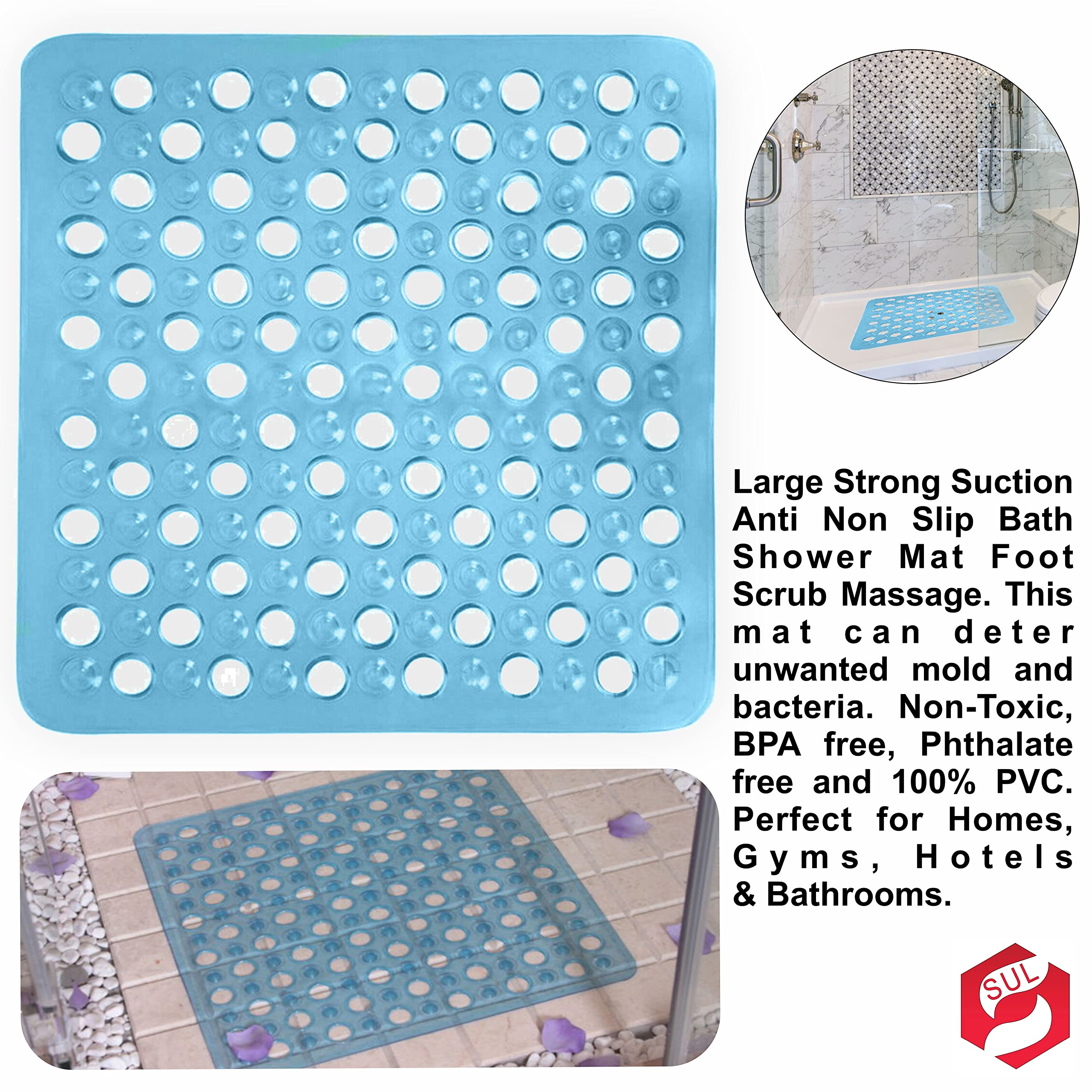 KARAT Badmat 43 x 91 cm, antislipmat voor badkuip, badmat, douchemat met zuignappen, antislip badmat (azuur) (taupe