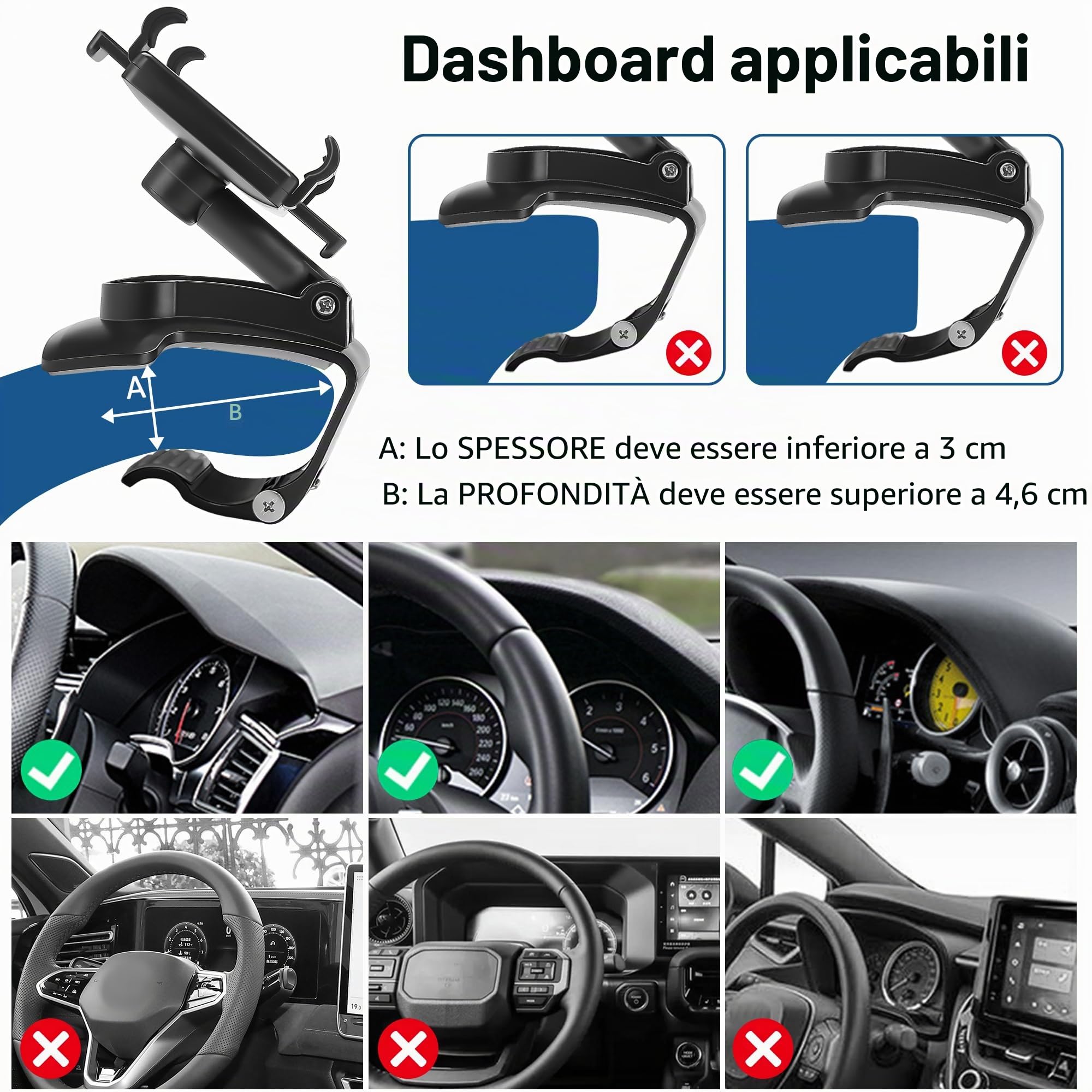 Supporto Telefono Auto, Porta Cellulare Auto 360 Gradi di Rotazione per GPS e smartphone da 4 a 7 pollici