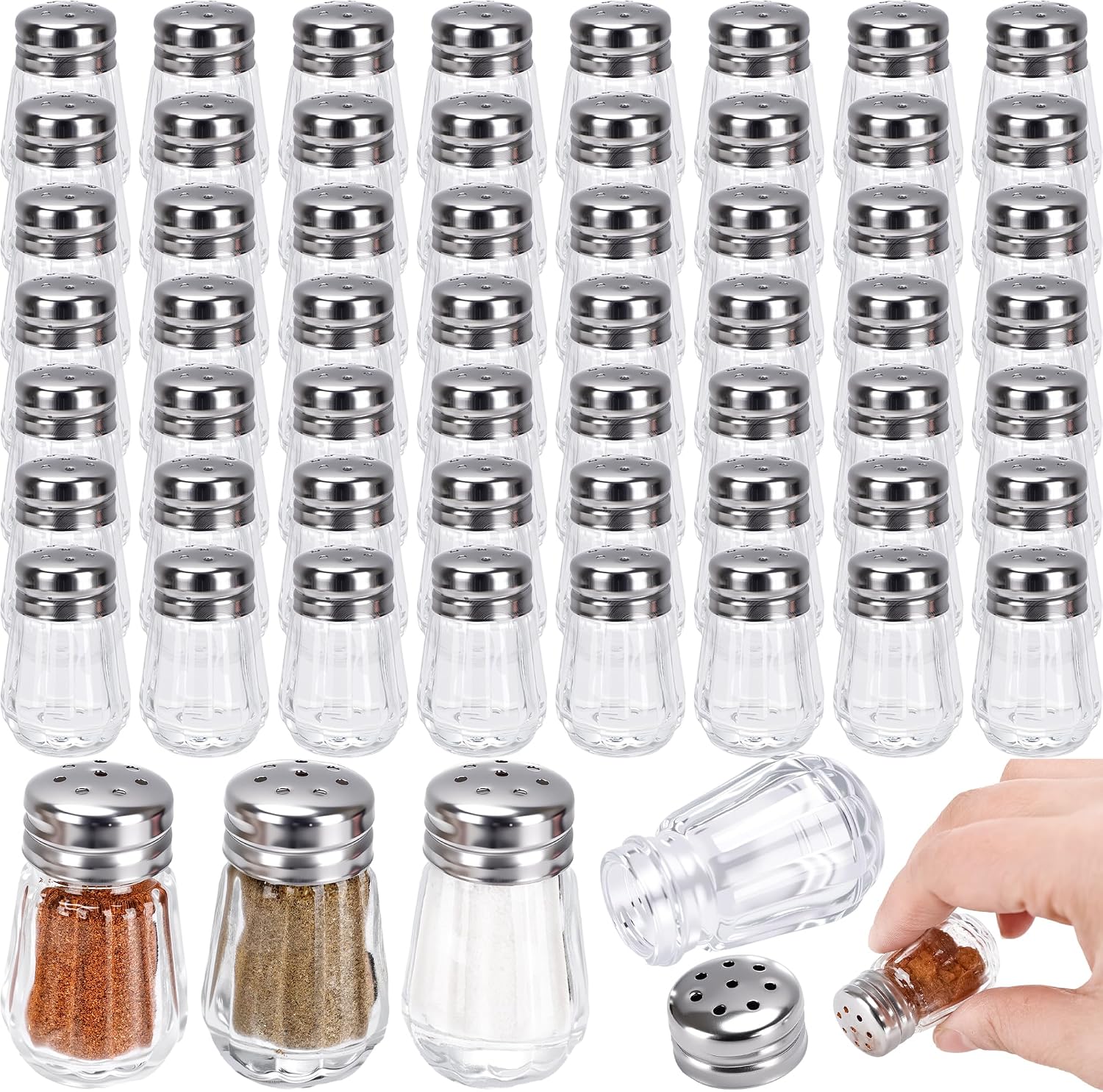 60 Pcs Mini Salt and Pepper Shakers Round 0.5 oz Glass Spice Shaker Bulk for Kitchen Restaurant Picnic Barbecue Wedding Birthday Party Favors