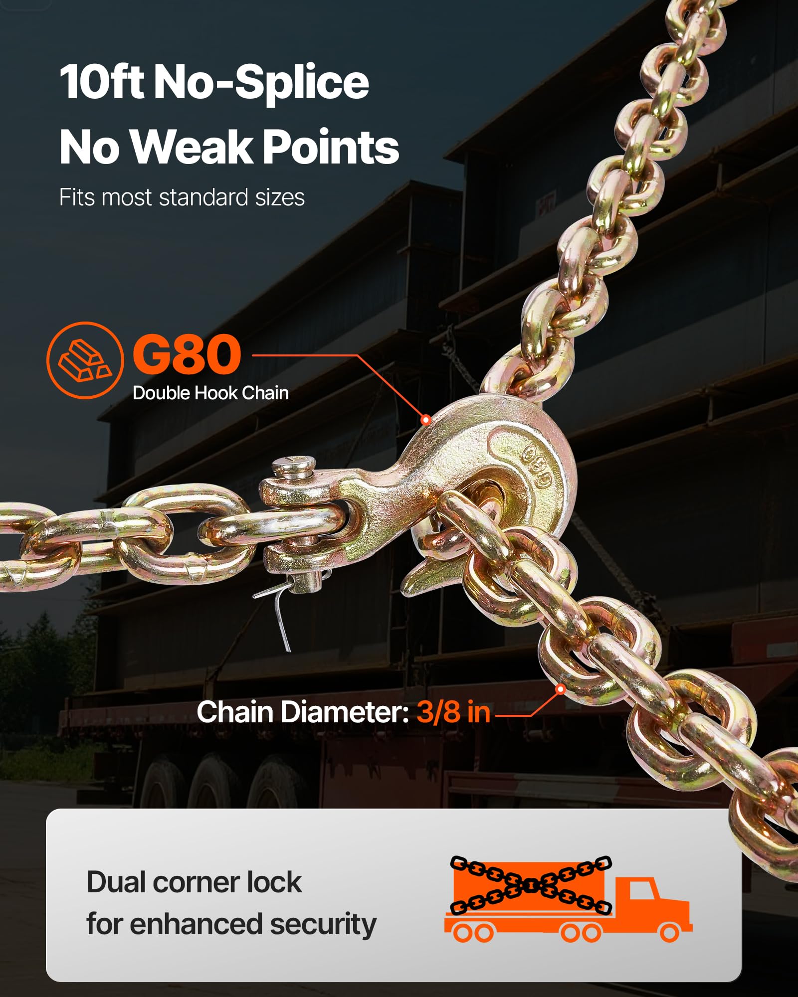 VEVOR Tensor de Trinquete con Cadenas G80 10mm x 3m Kit 8 Piezas Carga de Trabajo 4173 kg